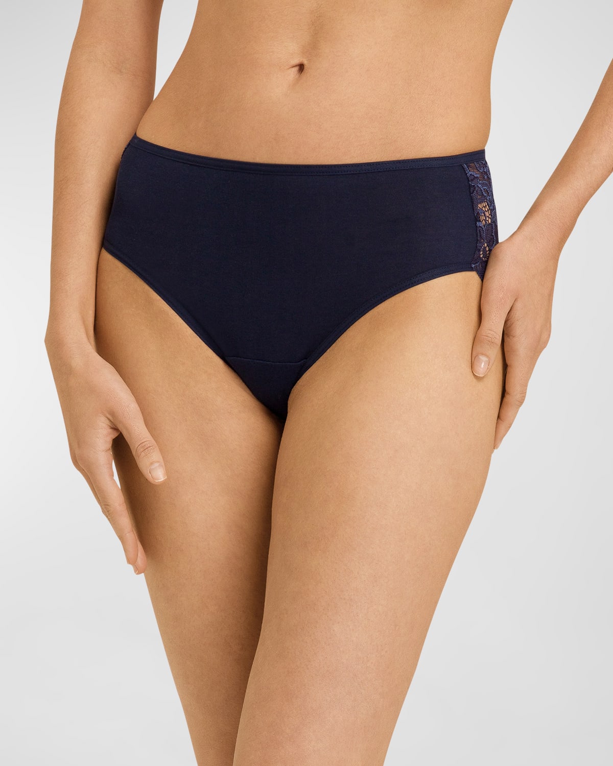 Shop Hanro Luxury Moments Scalloped Lace-back Brief In 1610 - Deep Navy