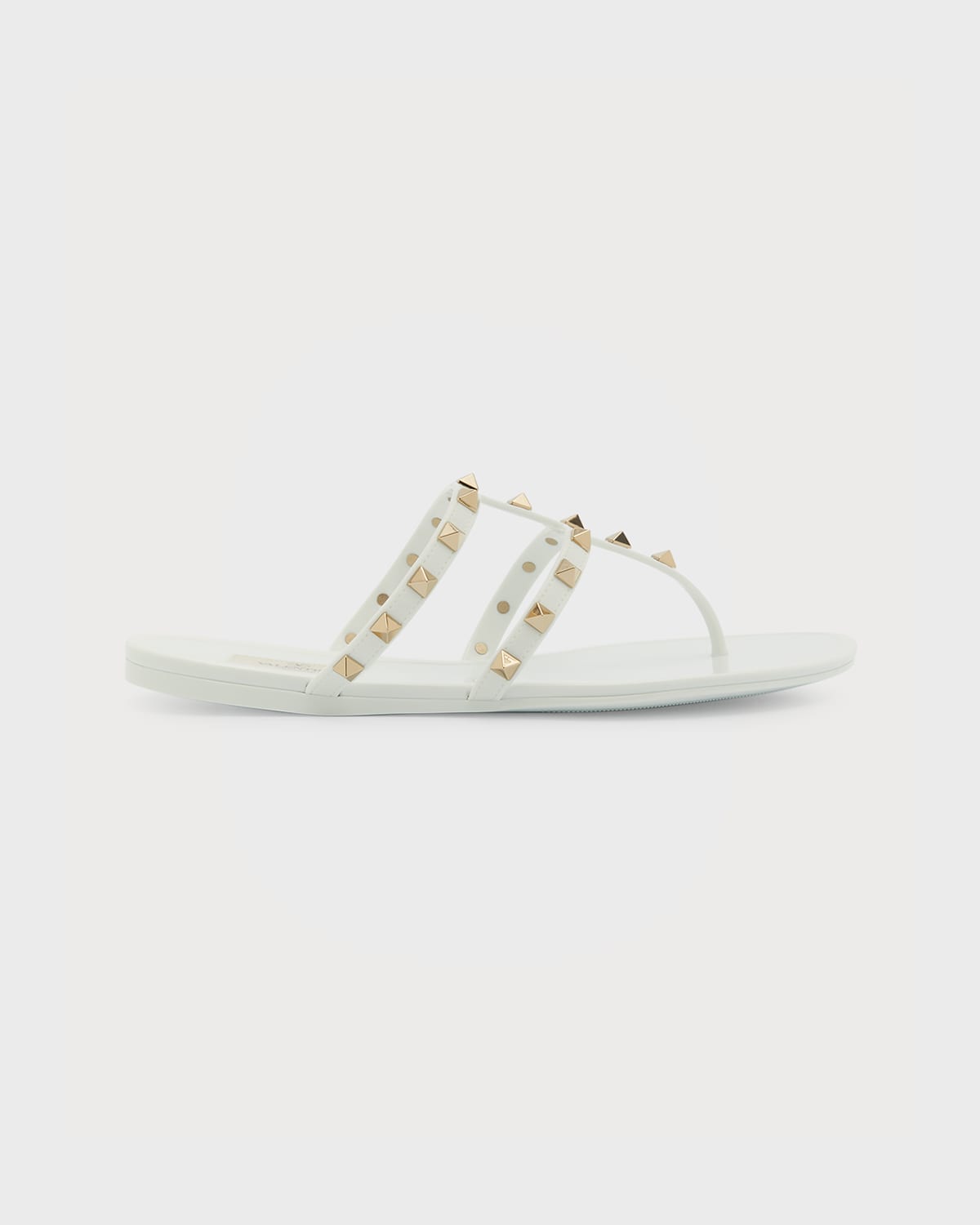 Valentino Garavani Rockstud T-strap Flat Slide Sandals In Bianco