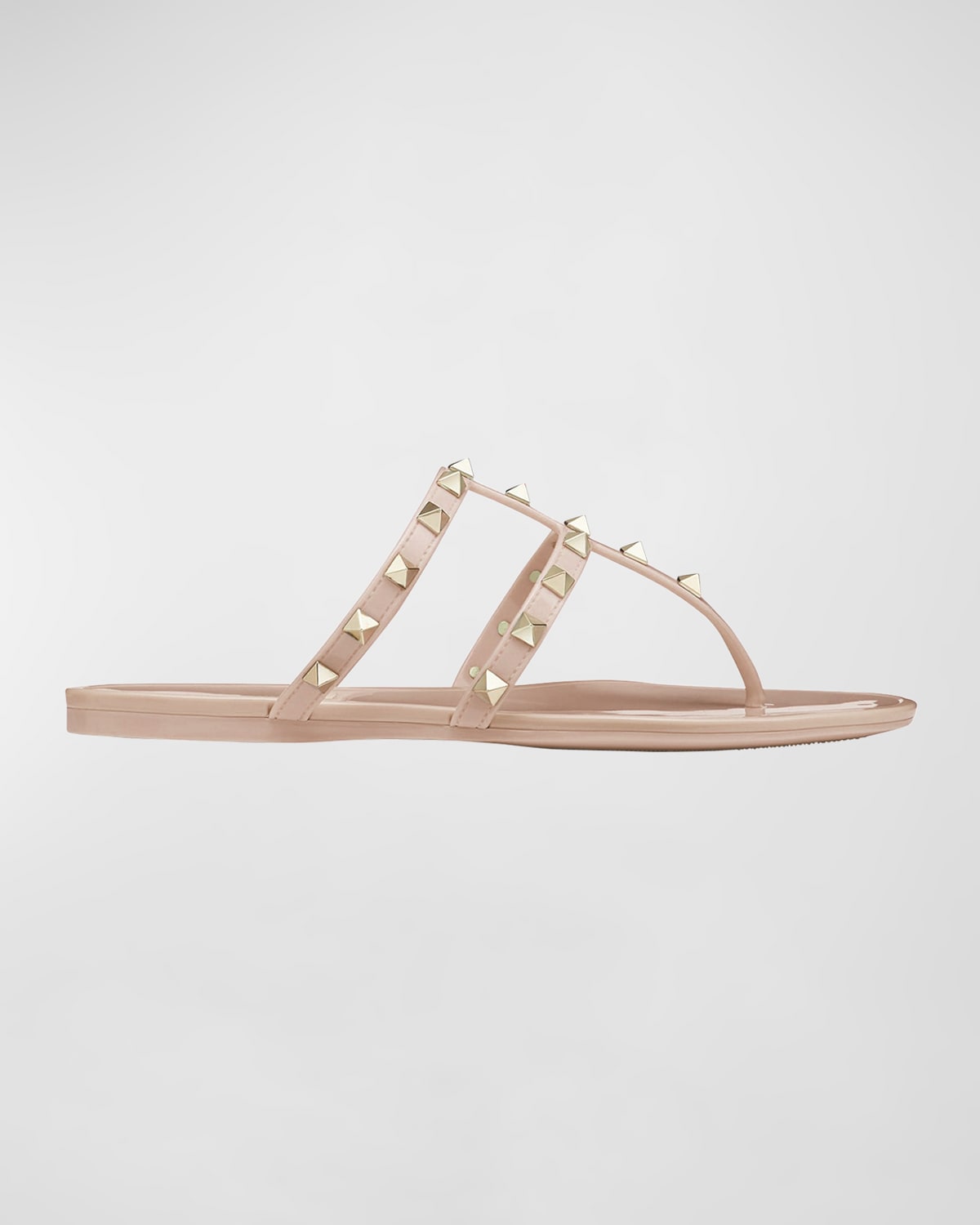 Shop Valentino Rockstud T-strap Flat Slide Sandals In Poudre