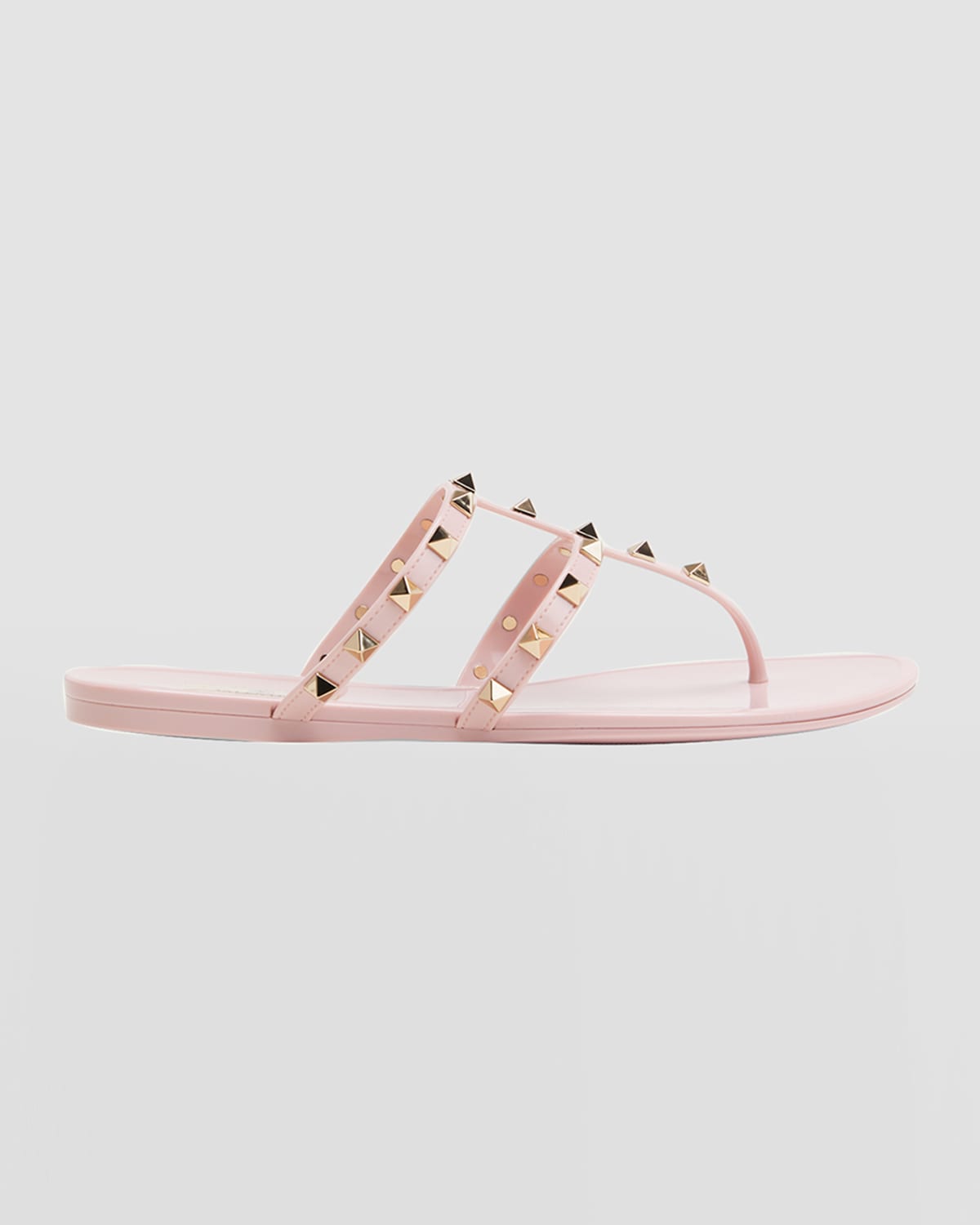 Shop Valentino Rockstud T-strap Flat Slide Sandals In Water Rose