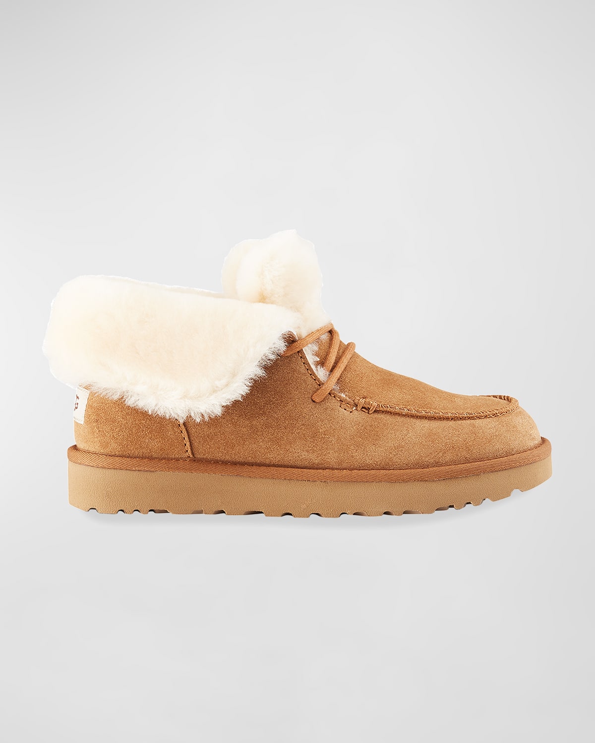 Ugg Diara Suede Lace-up Booties W/ Shearling Cuff In Chestnut