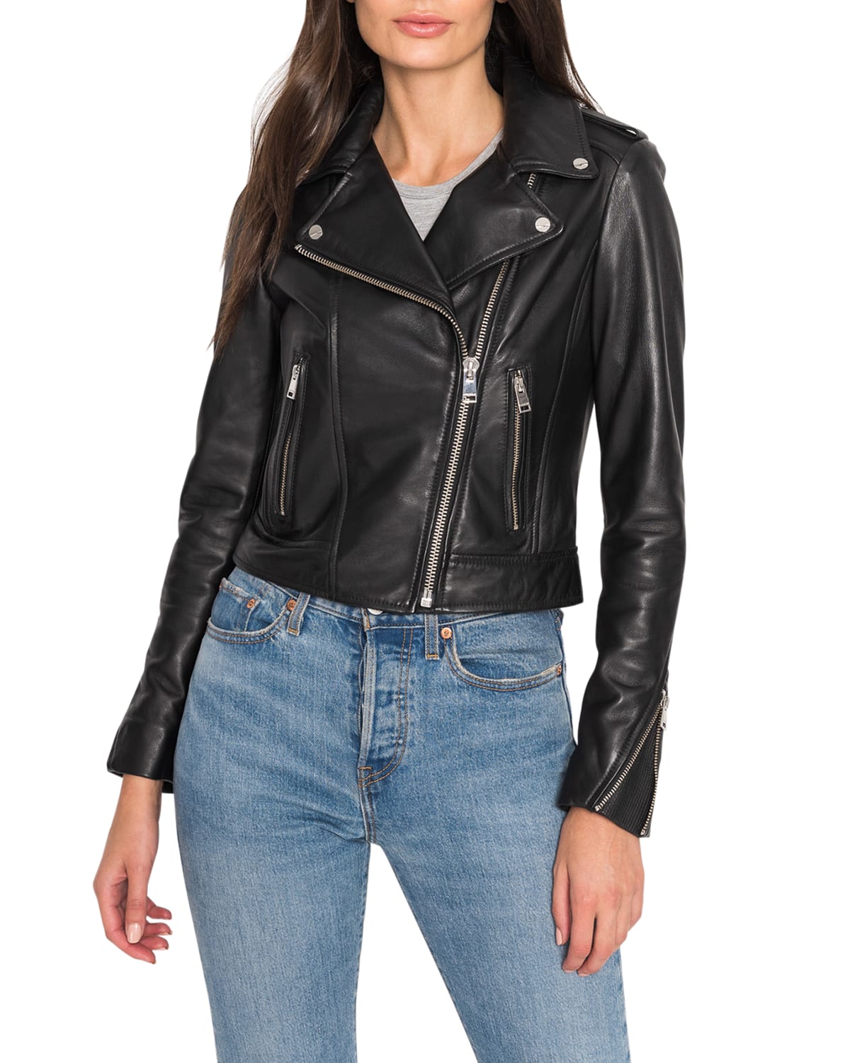 Shop Lamarque Donna Hand-waxed Leather Moto Jacket In Black