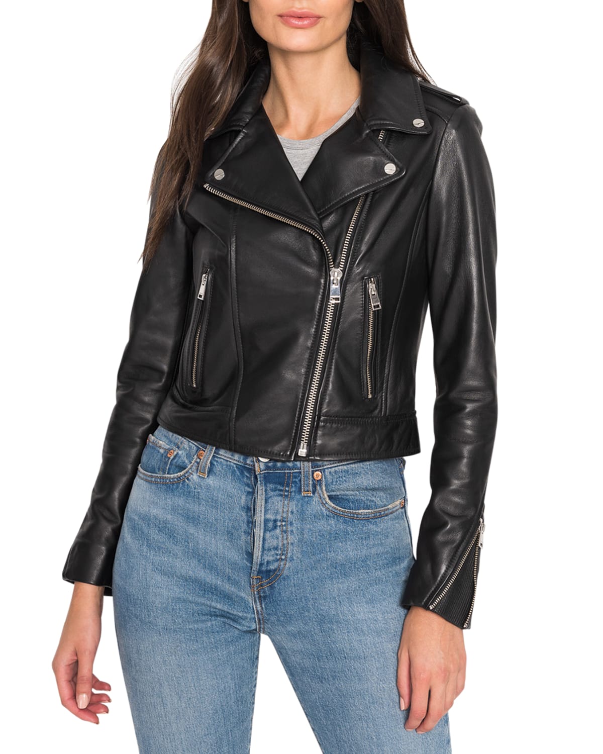 Shop Lamarque Donna Hand-waxed Leather Moto Jacket In Black