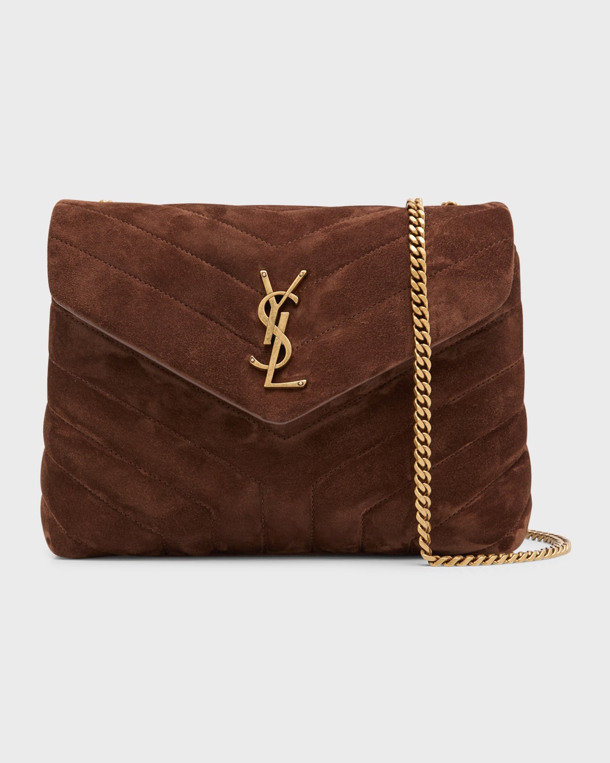 Saint Laurent Loulou Small Monogram Ysl Suede V-flap Shoulder Bag In 2358 Bark Brown