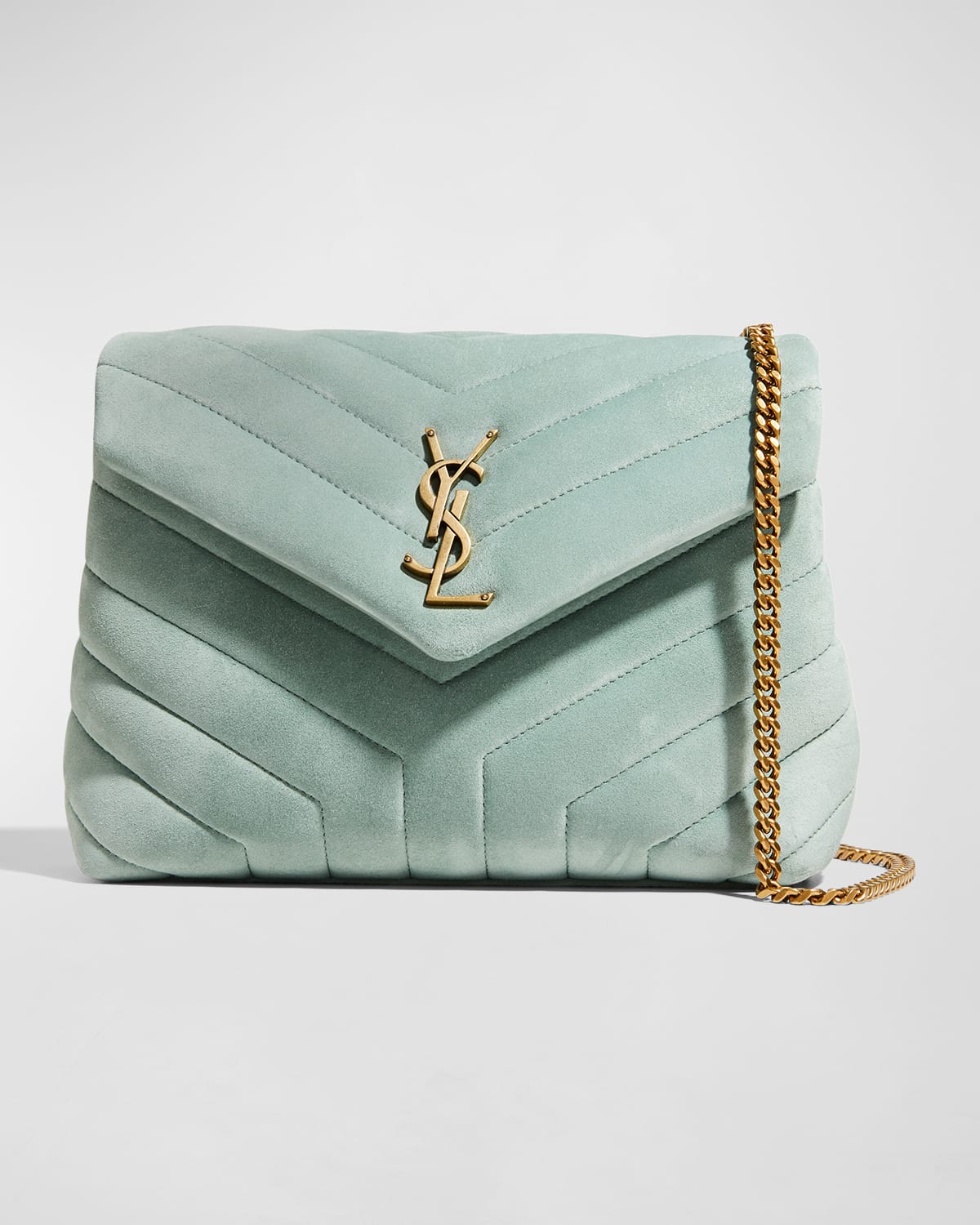 Shop Saint Laurent Loulou Small Monogram Ysl Suede V-flap Shoulder Bag In Vert Opaline