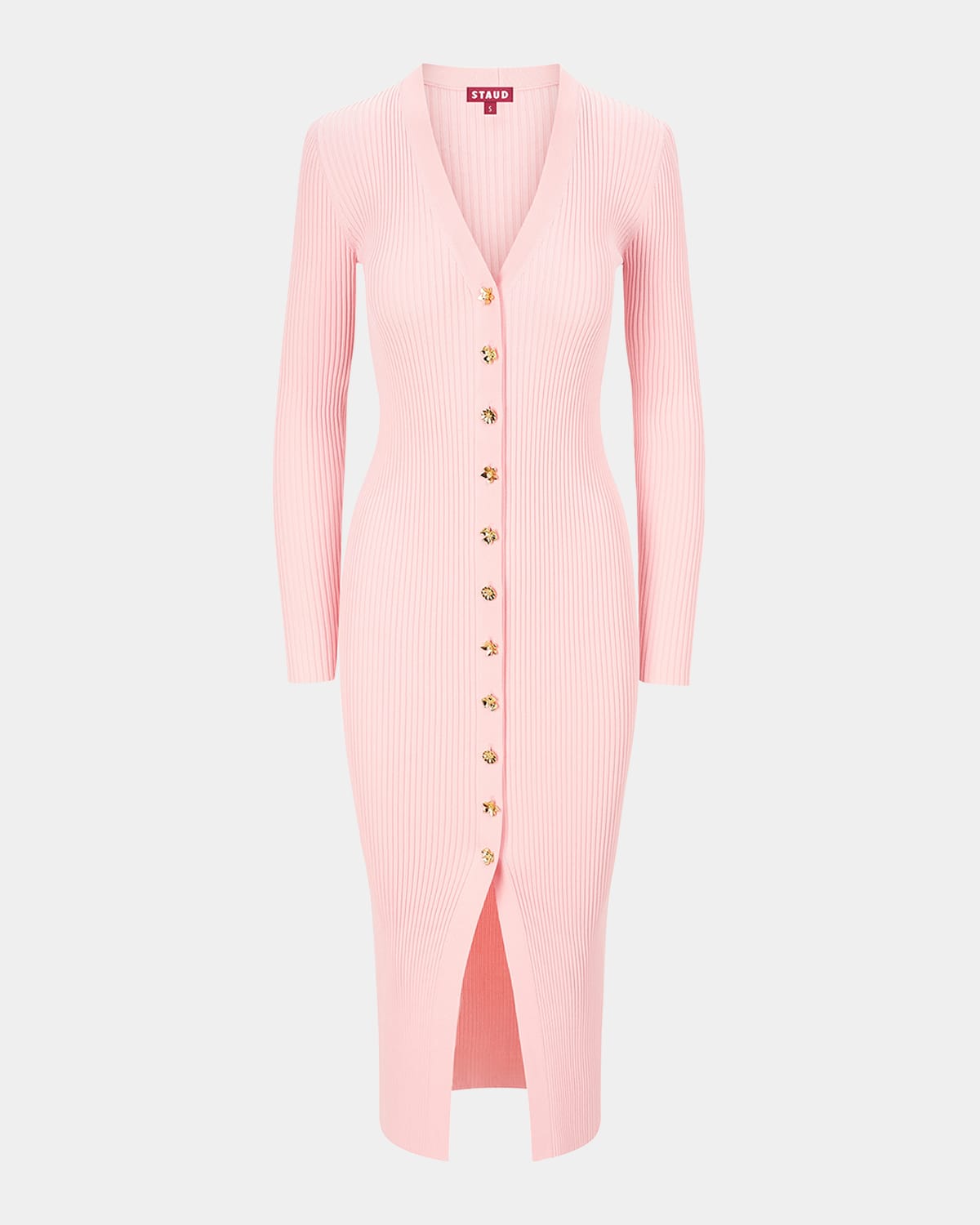 Staud Shoko Two-tone Ribbed Stretch-knit Cardigan In Cherry Blossom