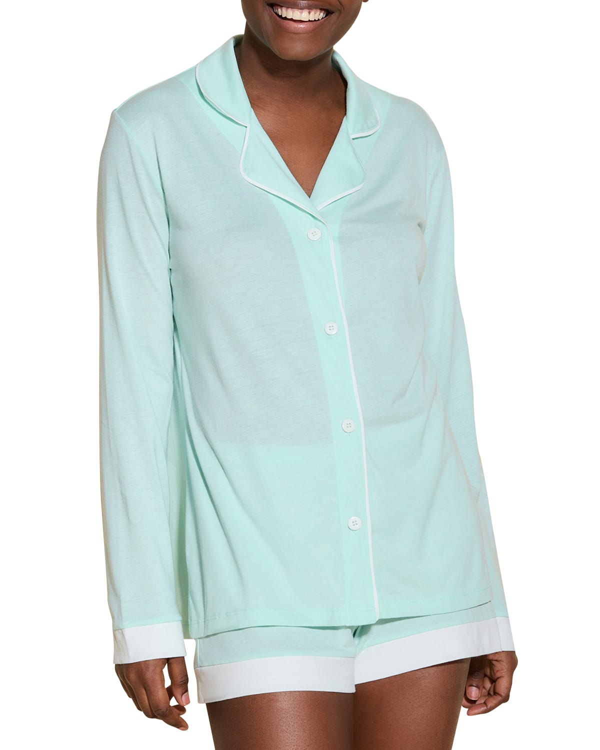 Cosabella Bella Long-sleeve Short Pyjama Set In Lagoon Mint / Ivo