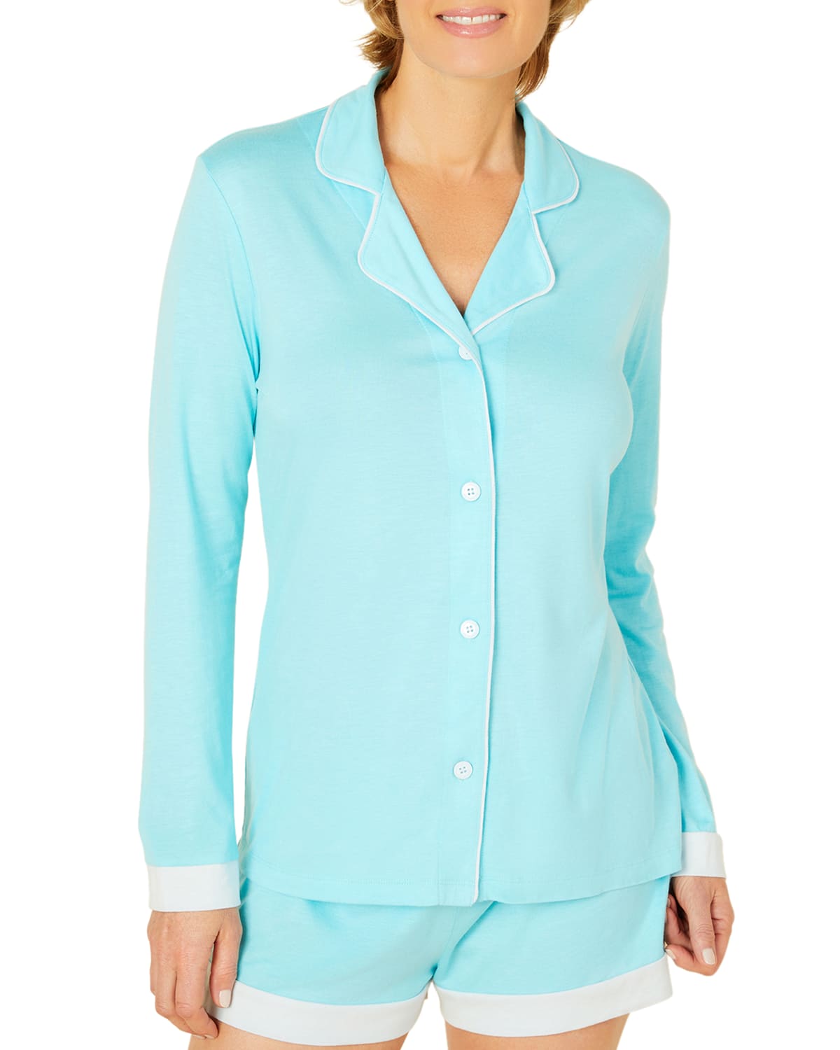 Cosabella Bella Long-sleeve Short Pajama Set In Turchesa Blu Ven