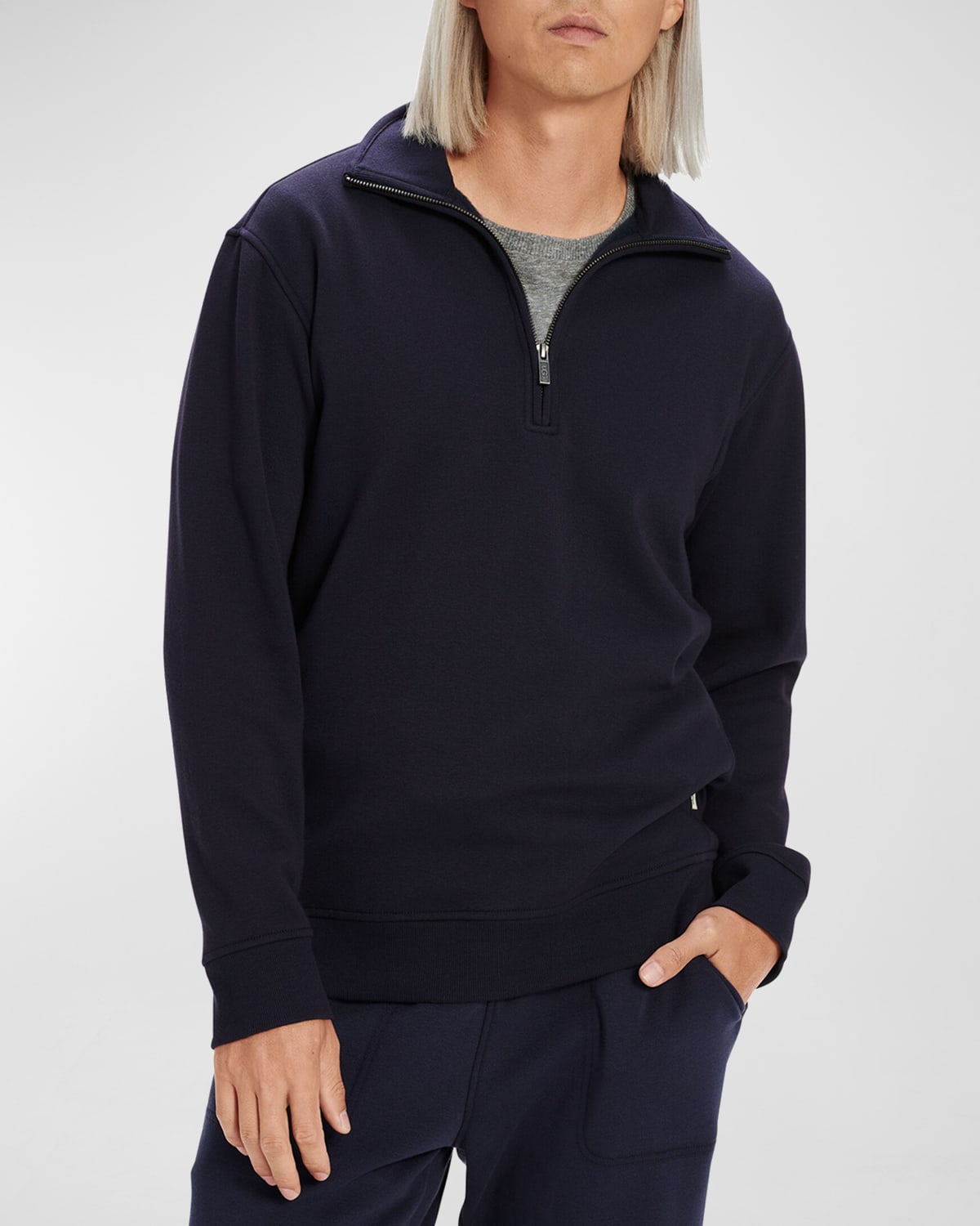 Shop Ugg Men's Zeke Fleece Quarter-zip Sweater In Navy