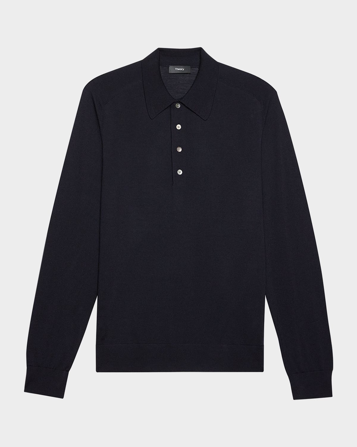 Theory Men's Regal Wool Long-sleeve Polo Shirt In Navy