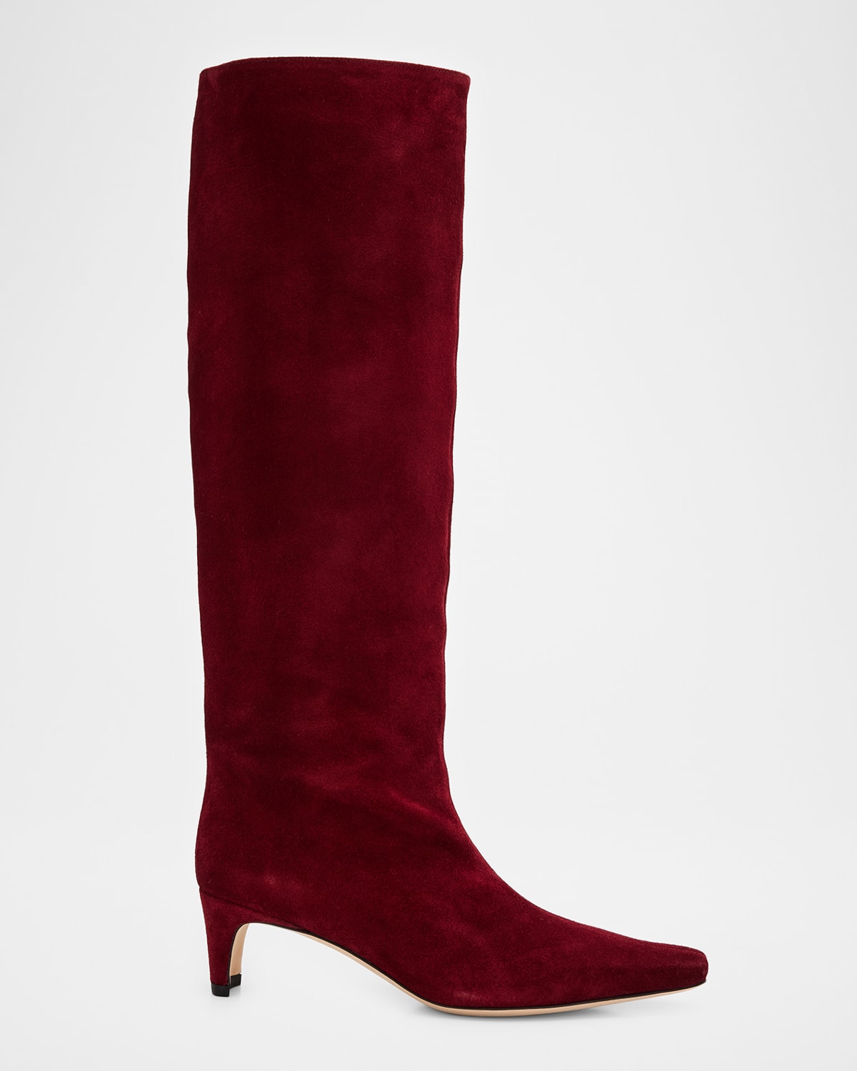 Staud Wally Suede Patchwork Tall Boots In Burgundy