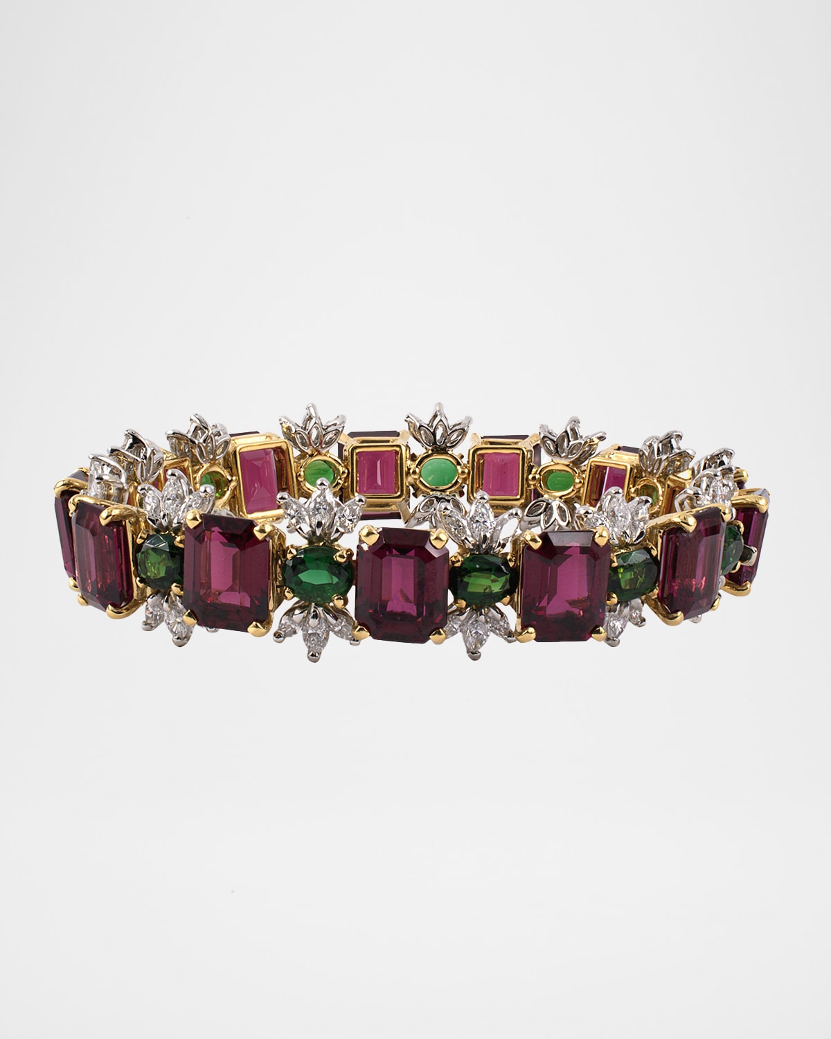 Estate Platinum and Yellow Gold Bracelet with Garnets, Tourmalines and Diamonds