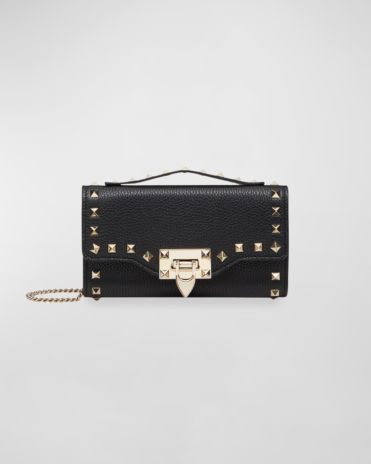 Valentino Garavani Rockstud Leather Wallet On Chain In Black