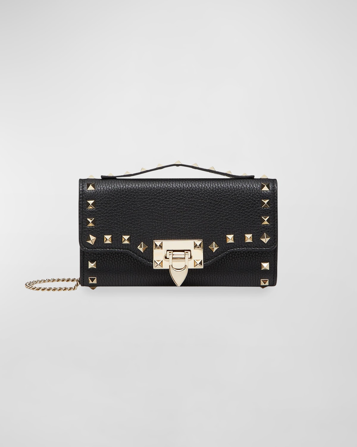 Valentino Garavani Rockstud Leather Wallet On Chain In Black