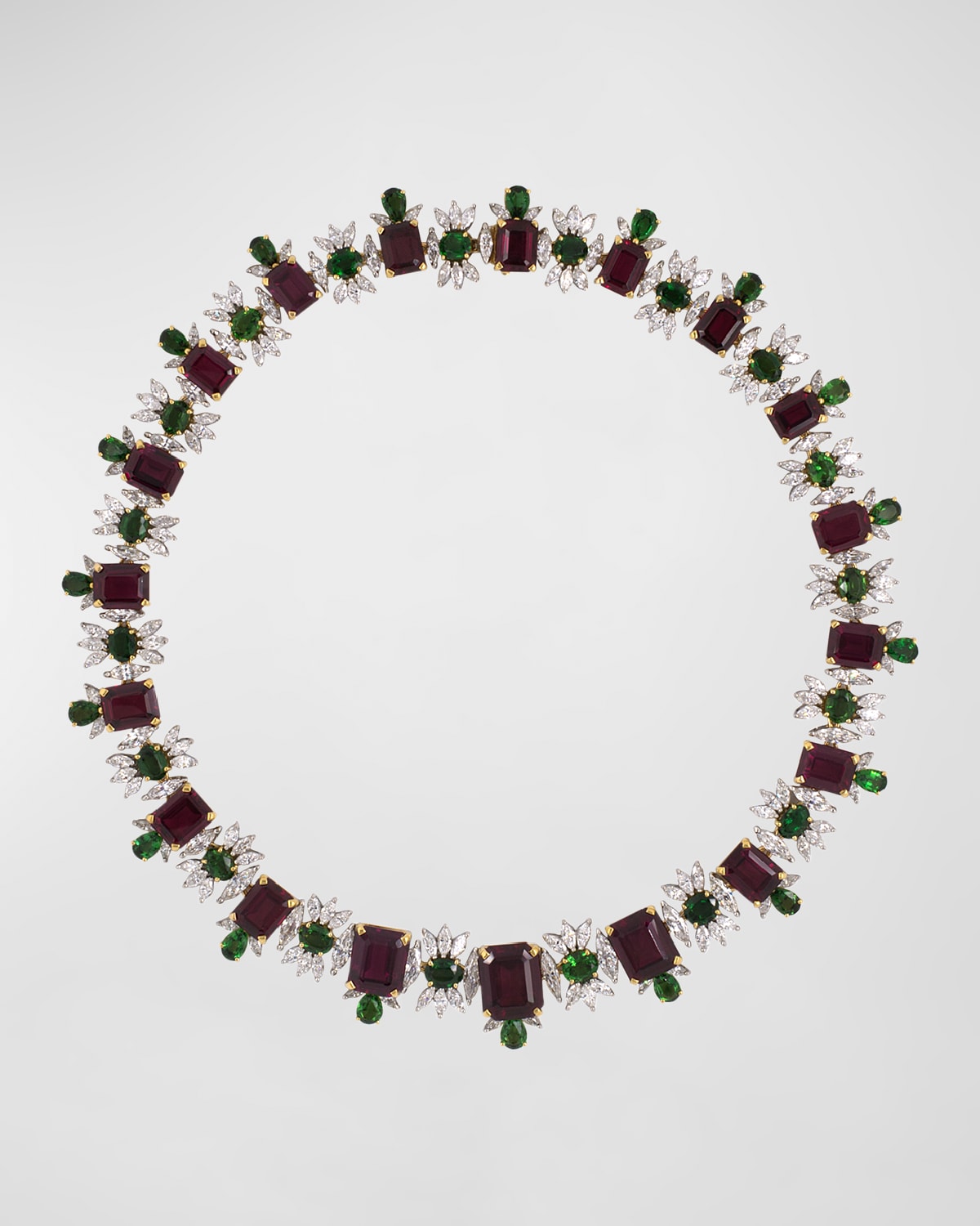 Estate Platinum and Yellow Gold Necklace with Garnets, Diamonds and Tourmalines, 16"L