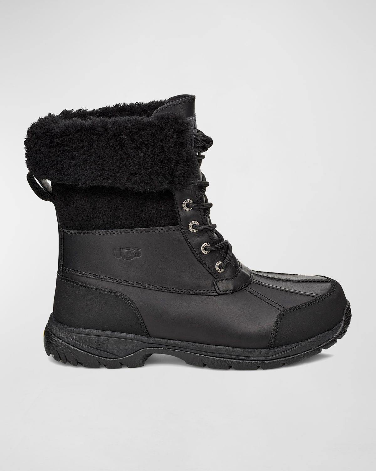 Shop Ugg Men's Butte Waterproof Leather Cuffed Boots In Black