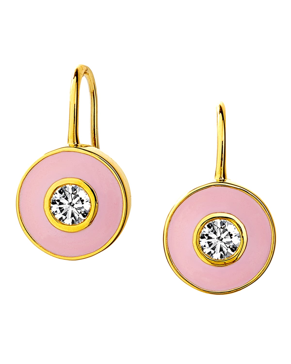 Syna 18k Pink Enamel Disc Earrings With Diamonds