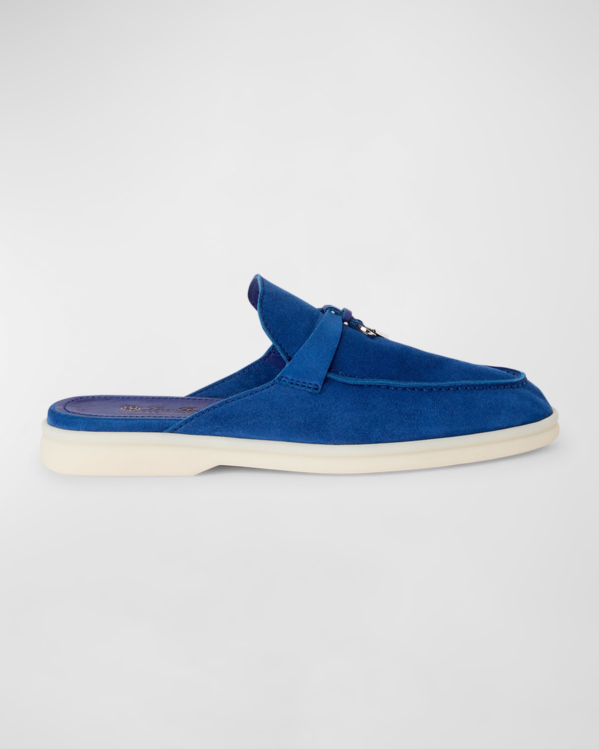 Loro Piana Babouche Charms Walk Suede Mule Loafers In Blue