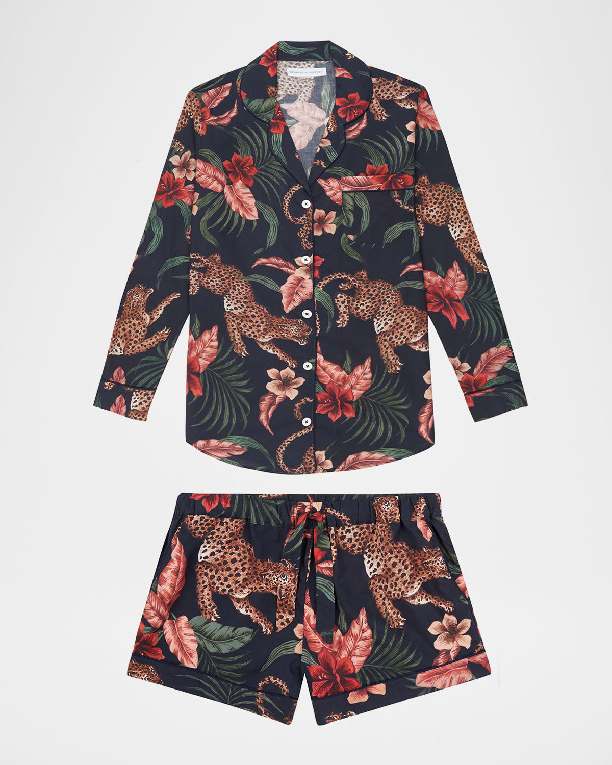 DESMOND & DEMPSEY Pocket Pajama Set In Night Bloom Print