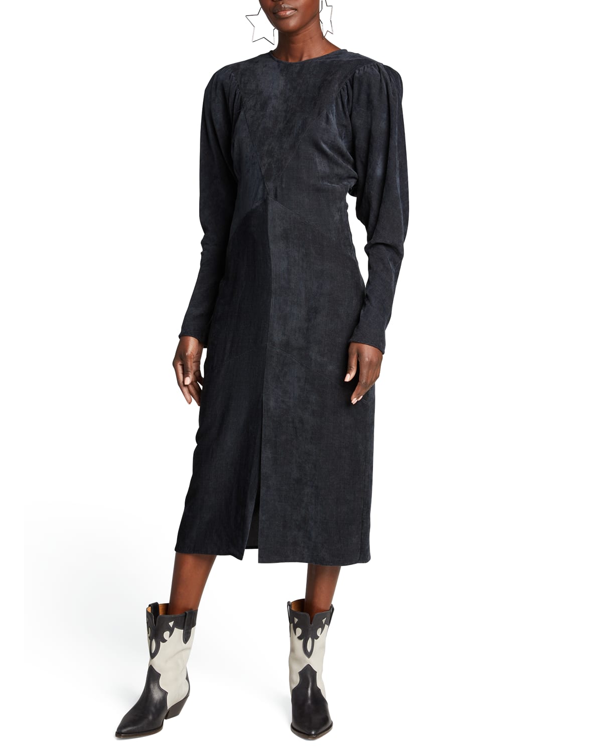 Isabel Marant Velvet Puff-Sleeve Midi Dress