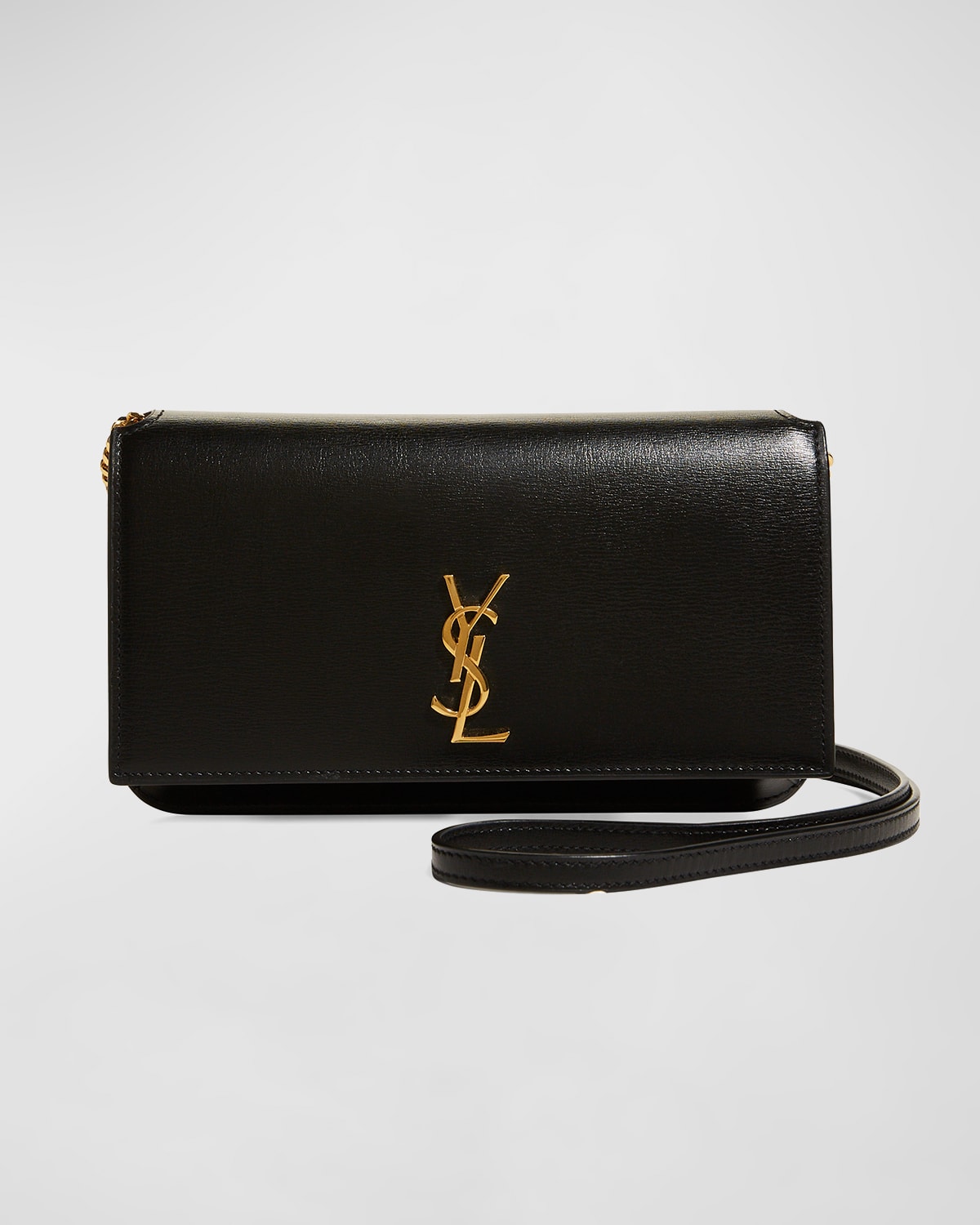 Shop Saint Laurent Ysl Monogram Phone Holder Crossbody Bag In Leather In Black