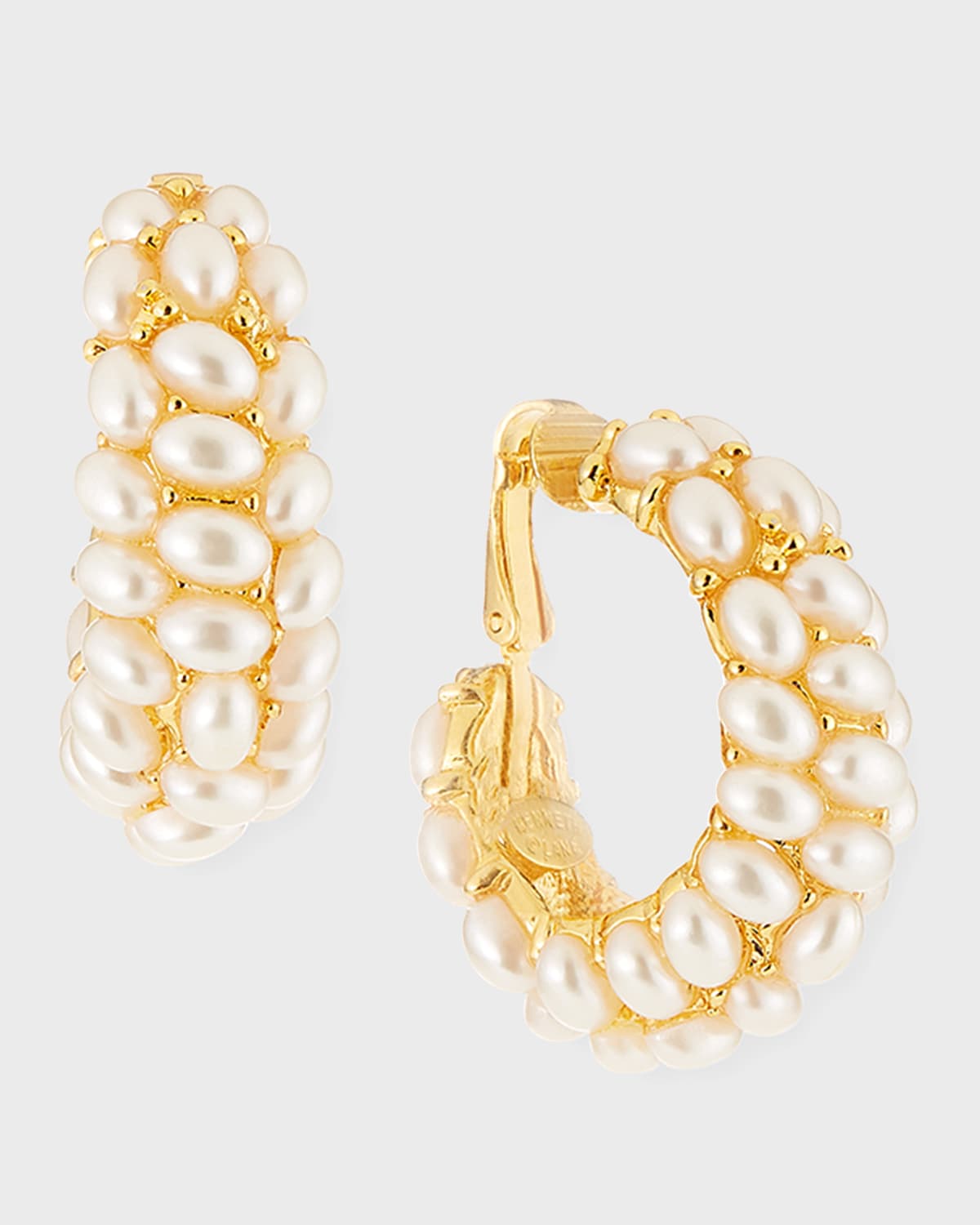 Kenneth Jay Lane Cabochon C-hoop Clip Earrings, Pearly White