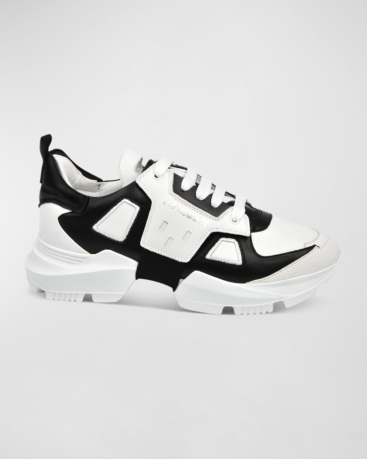 Les Hommes Men's Chunky Low-top Leather Sneakers In White Black