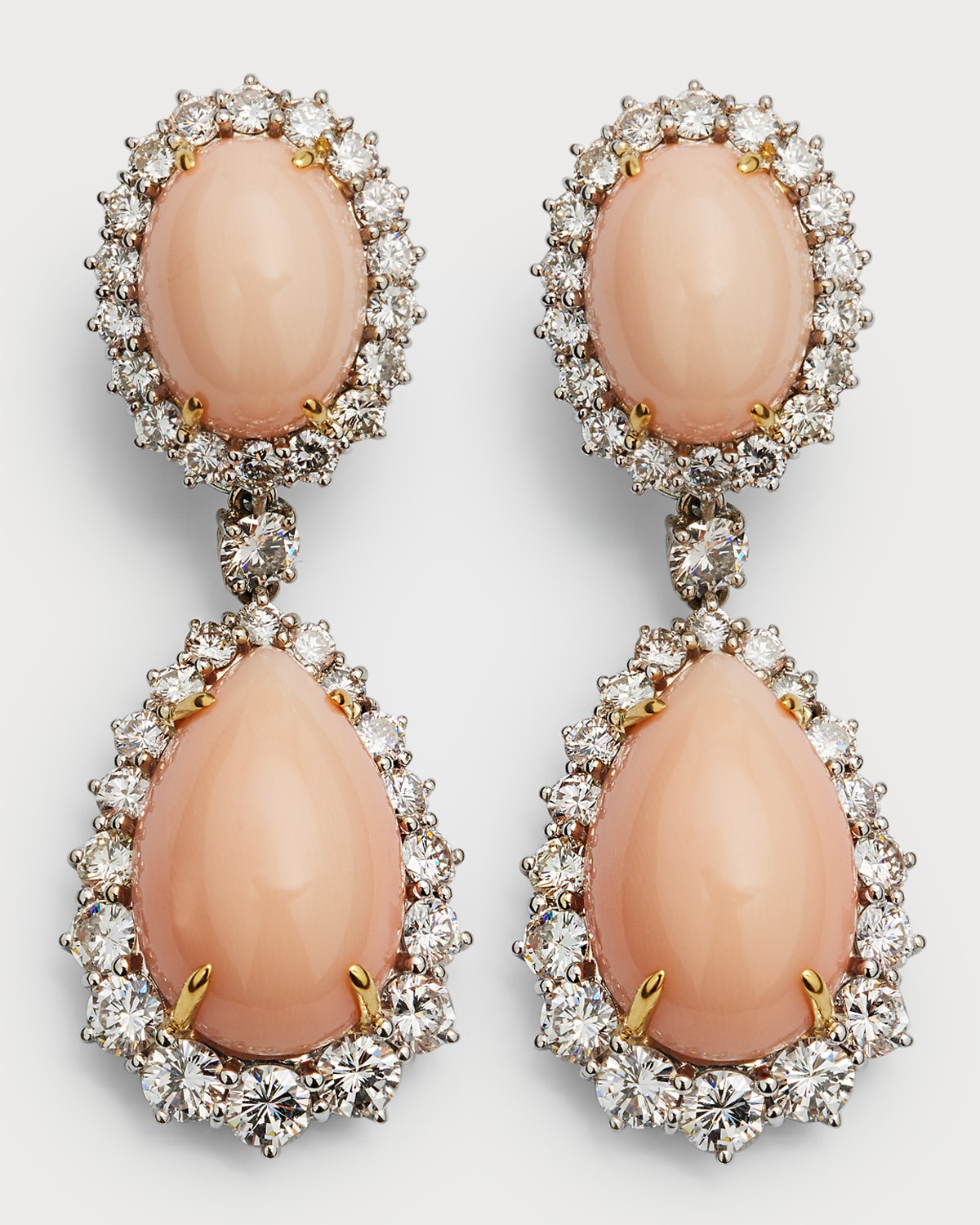 Estate 2-in-1 Coral and Diamond Cluster Omega Back Earrings