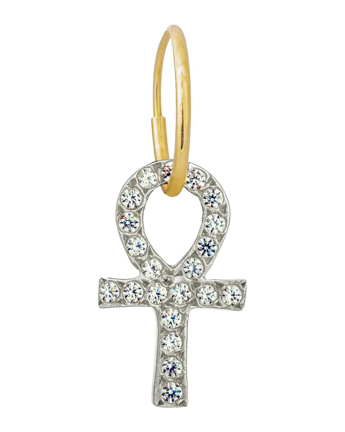 Lee Brevard Medium Ankh Single Earring With Cubic Zirconia