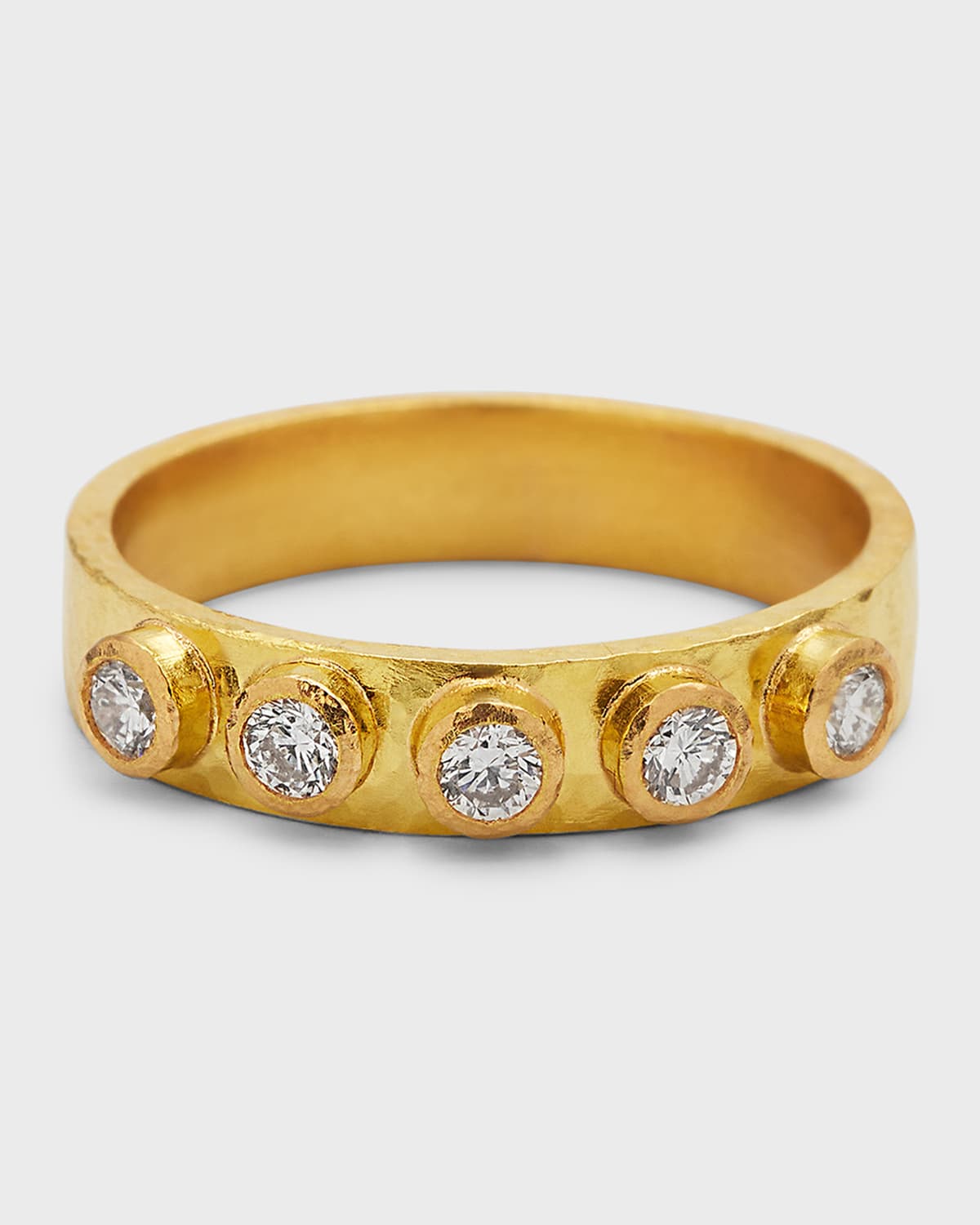 Elizabeth Locke 19K Yellow Gold Diamond Flat Ribbon Stack Ring, Size 6.5