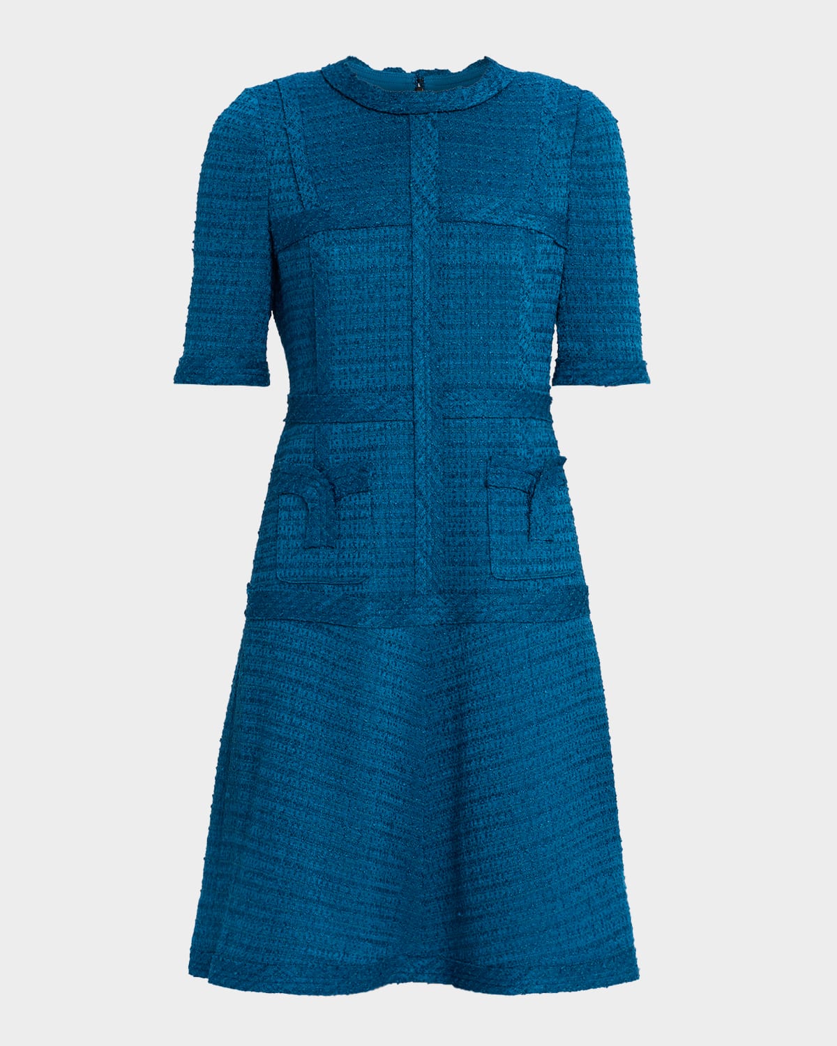 Rickie Freeman For Teri Jon Metallic Tweed Short Sleeve Dress In Blue