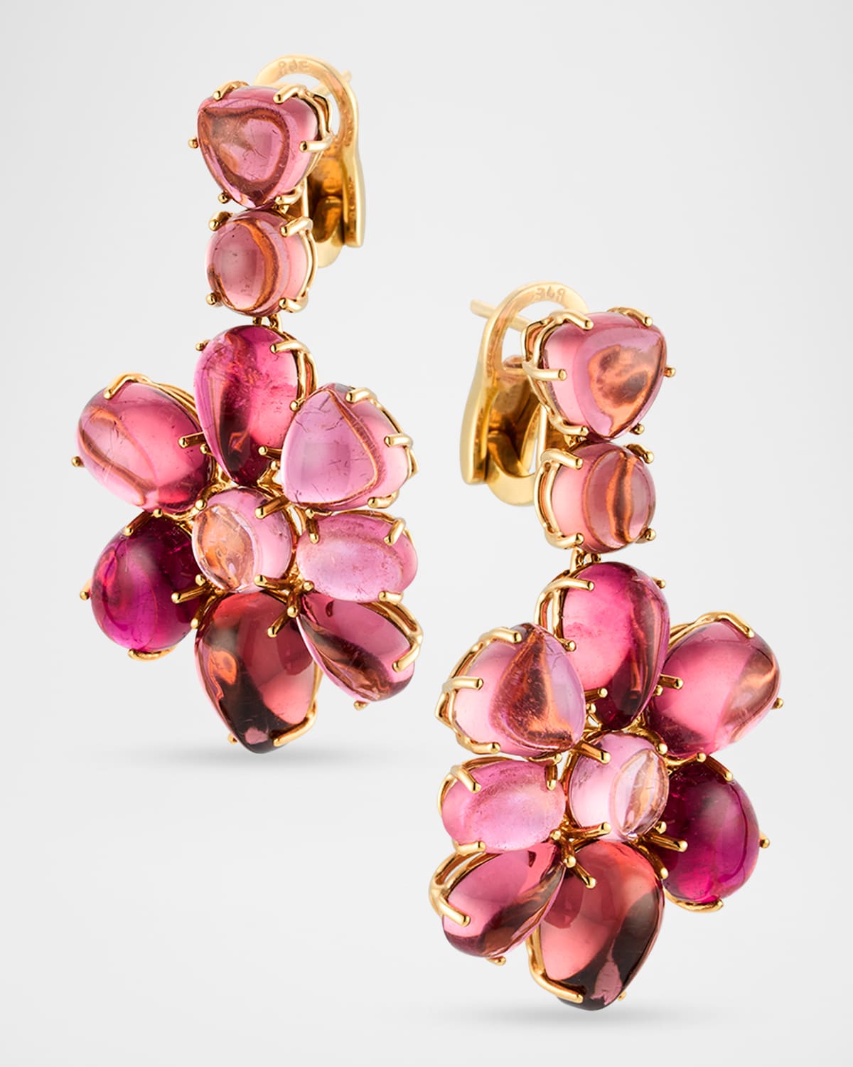 18K Rose Gold Pink Tourmaline Cabochon Drop Earrings