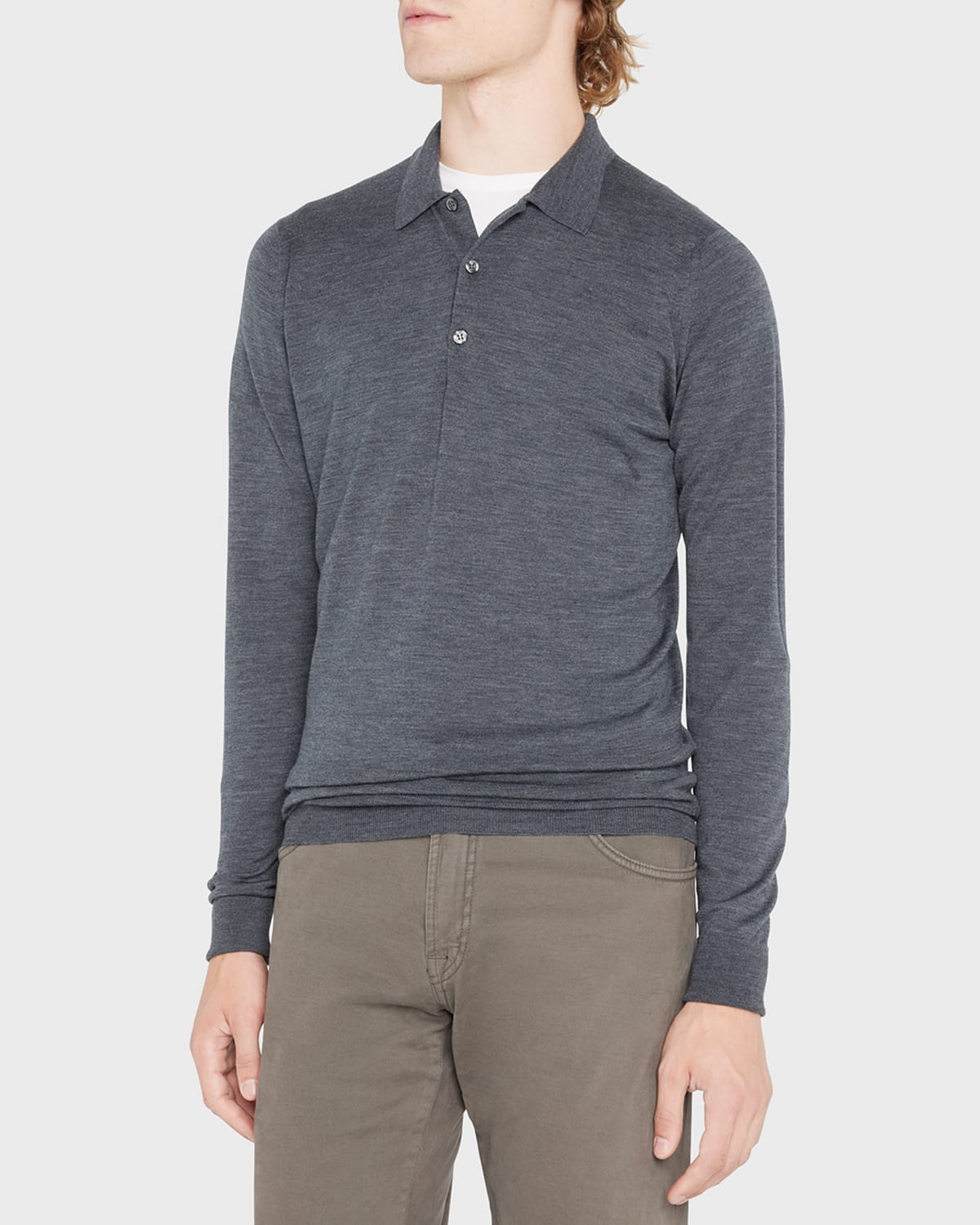 John Smedley Belper Extrafine Wool Knit Polo Sweater In Charcoal