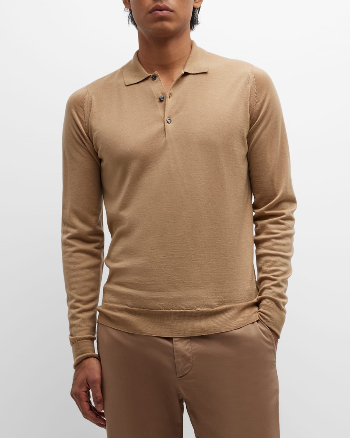 John Smedley Men's Polo Shirt In Light Camel