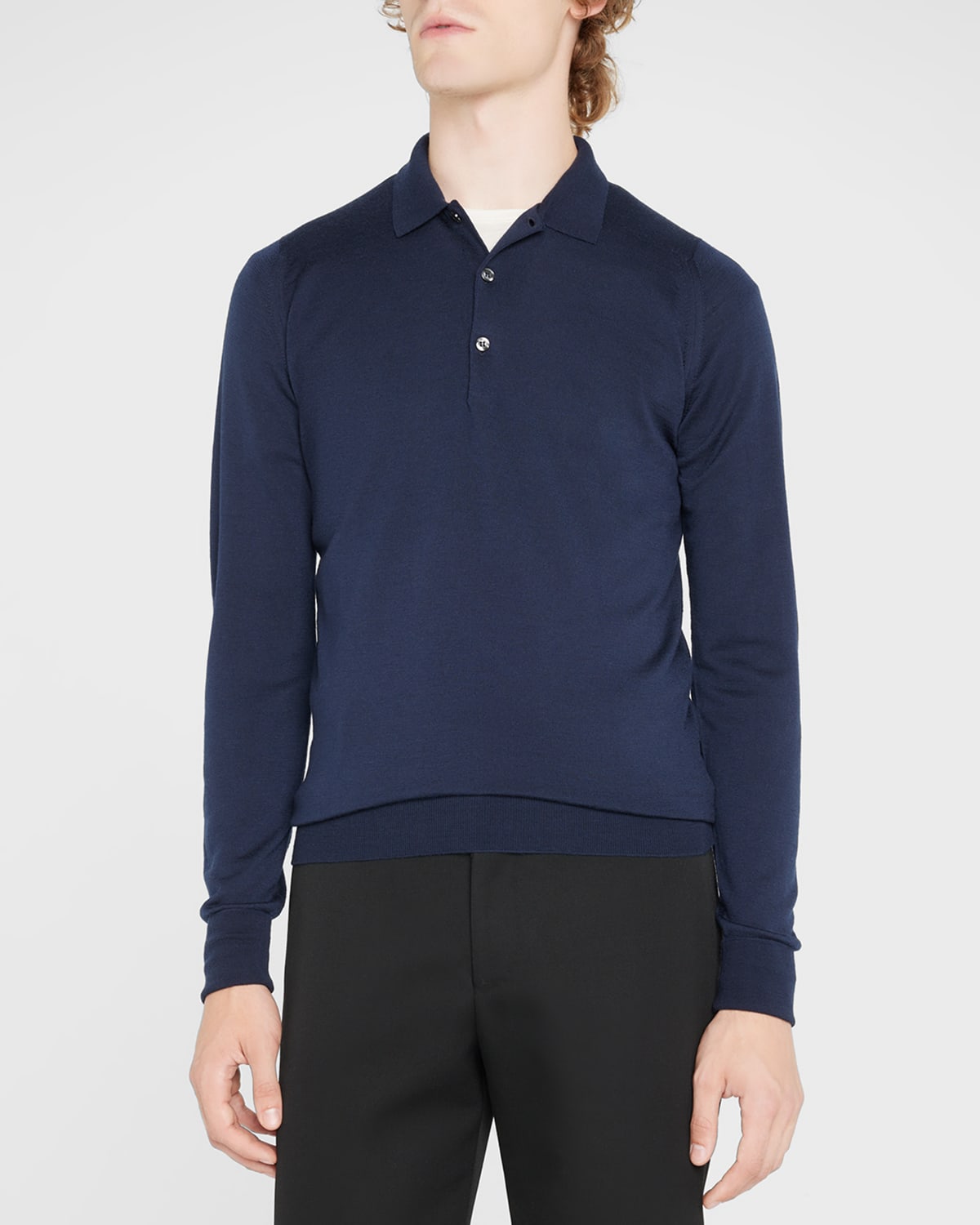John Smedley Cotswold Long-sleeved Polo Shirt In Midnight