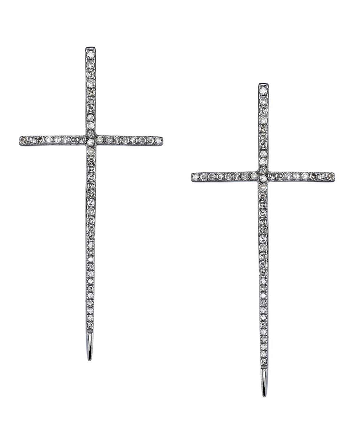 Silver Spike Cross Pave Diamond Earrings