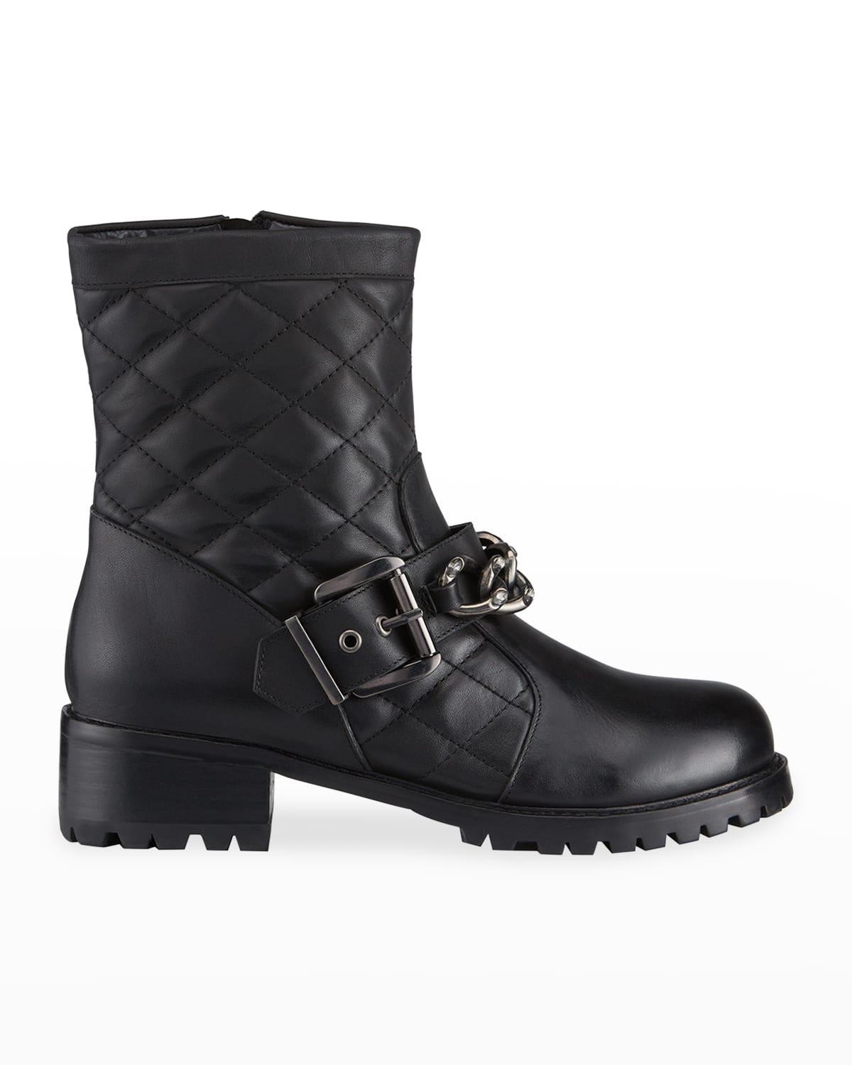 Allegra James Cate Quilted Leather Chain Biker Boots