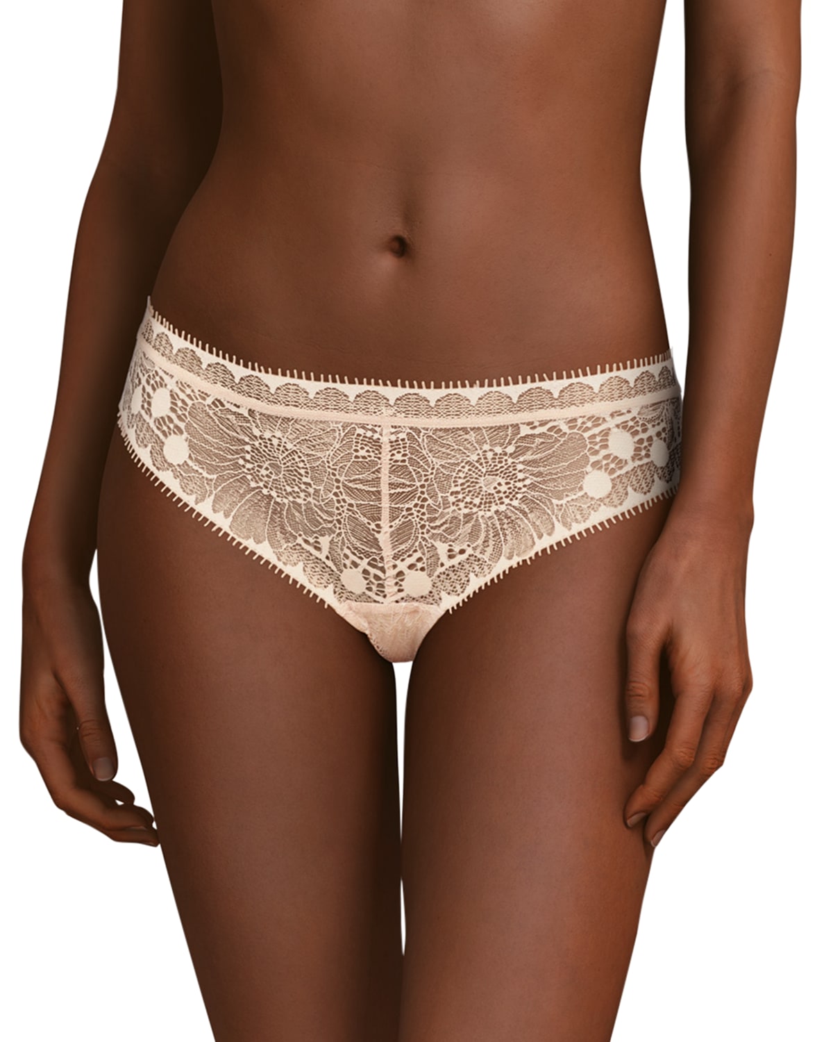 Shop Chantelle Day To Night Sheer Lace Tanga In Nude