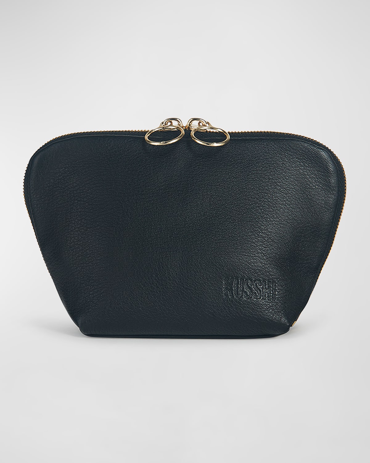 Kusshi Everyday Leather Makeup Bag In Blk/emerald Green
