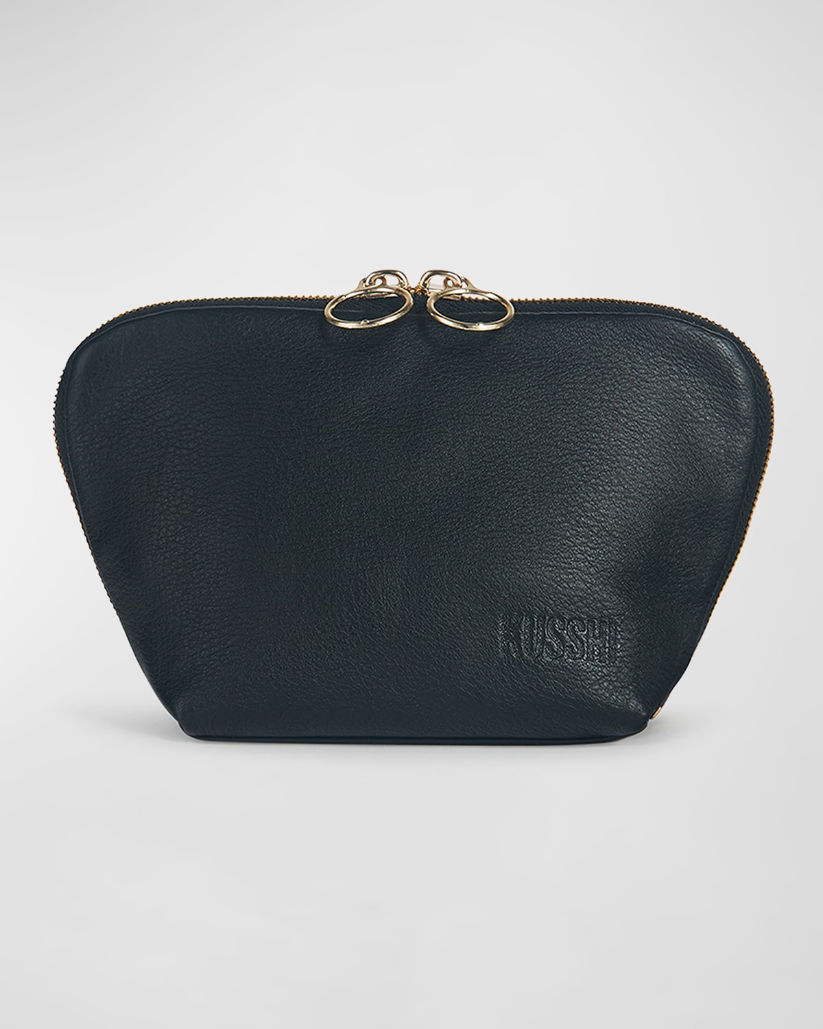 Kusshi Everyday Leather Makeup Bag In Black/cool Grey