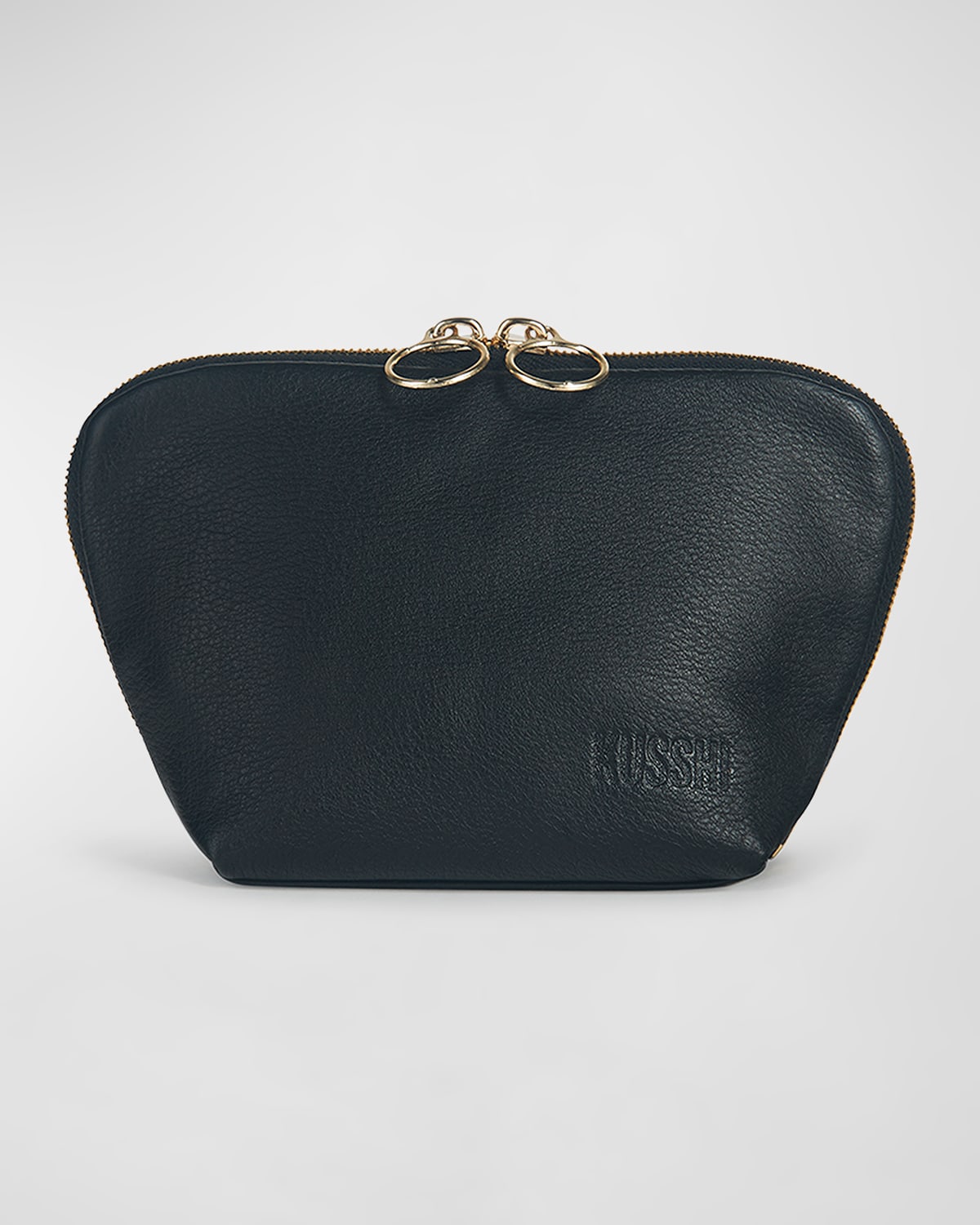 Shop Kusshi Everyday Leather Makeup Bag In Blk/pink Leather