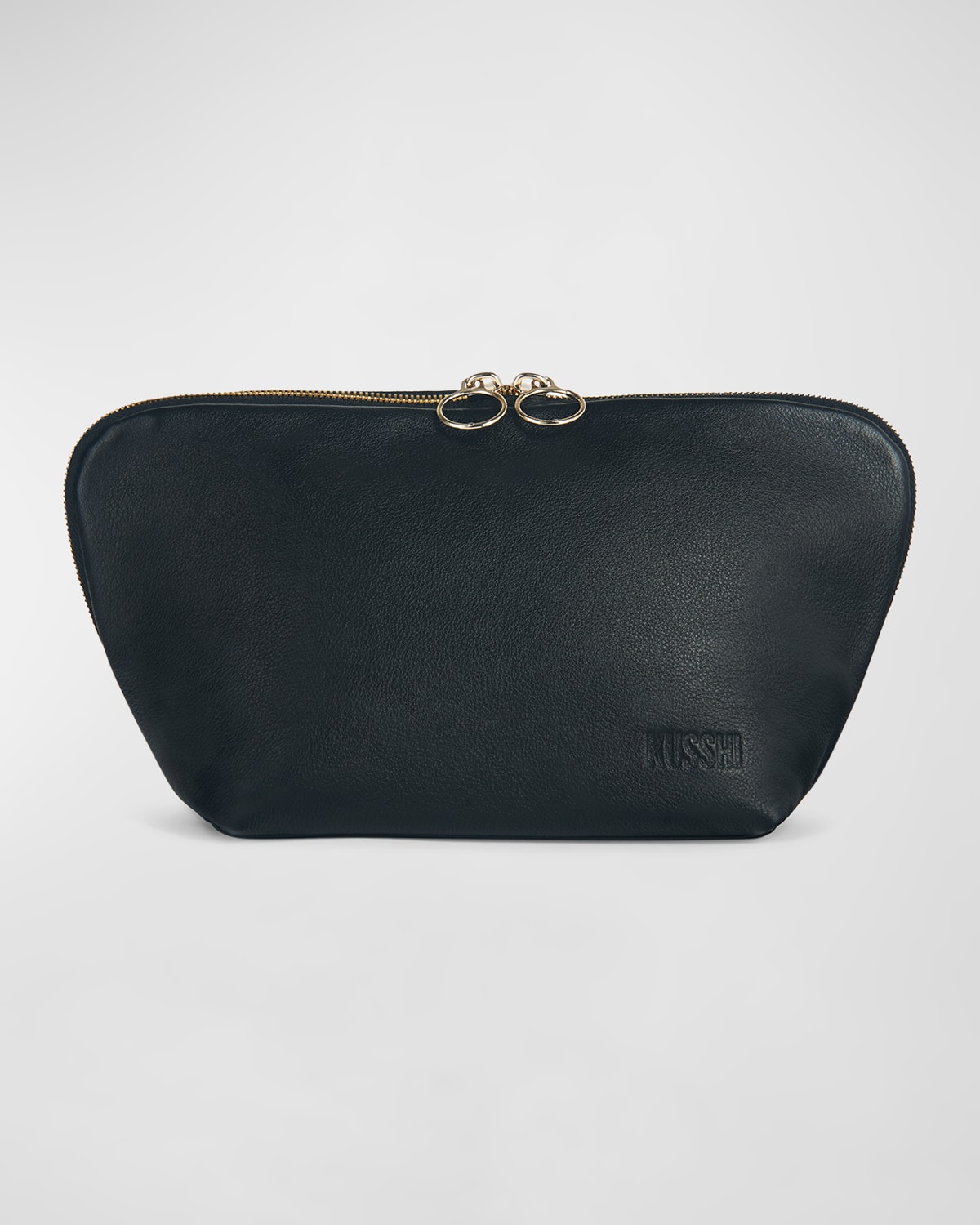 Kusshi Signature Leather Makeup Bag In Black/cool Grey