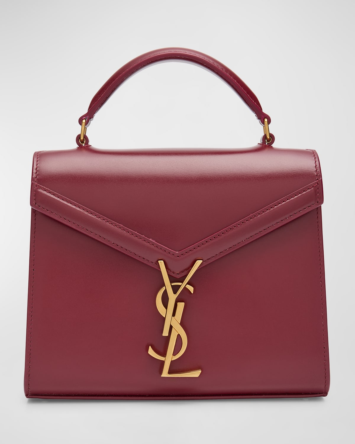 Saint Laurent Cassandre Mini Monogram Ysl Box Calf Top-handle Bag In New Dark Bordeaux