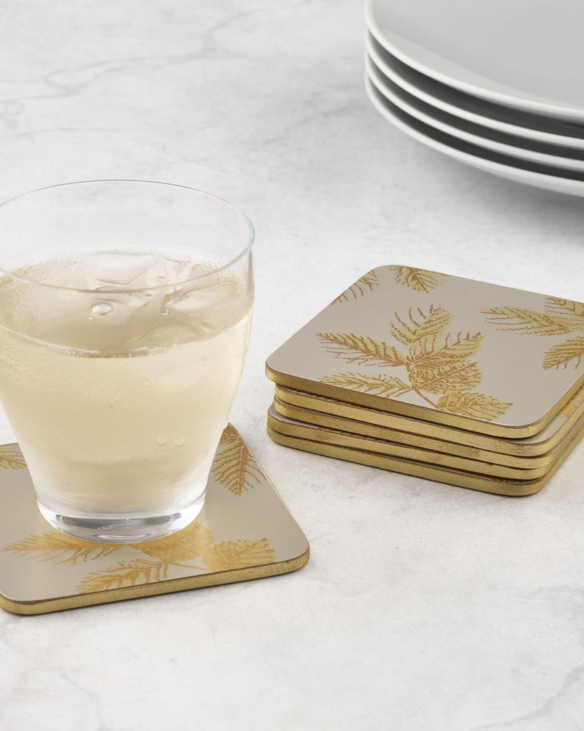 Shop Sara Miller Etched Leaves Coasters, Set Of 6 In Light Gray