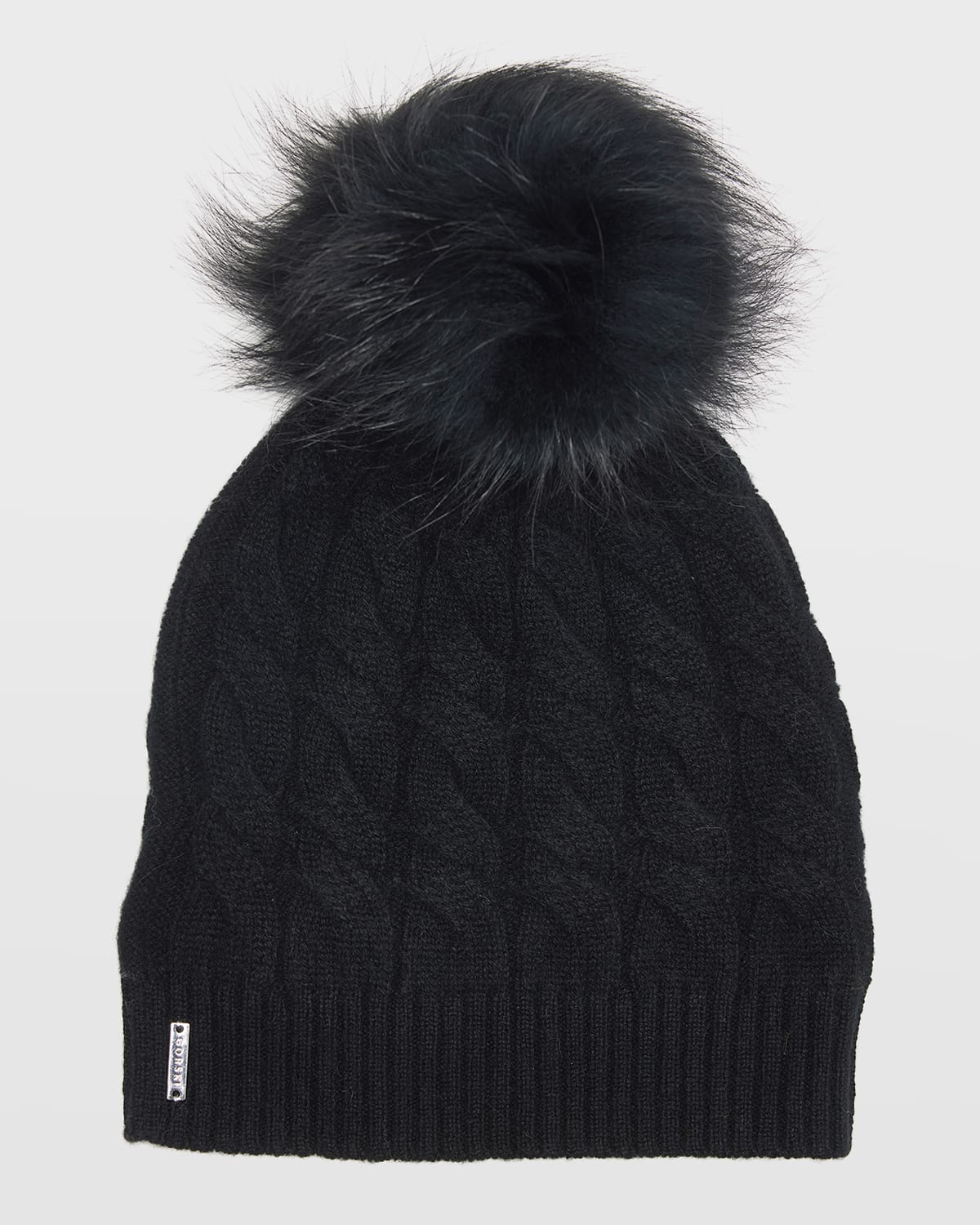 Gorski Cashmere Cable-knit Beanie With Fur Pompom In Black