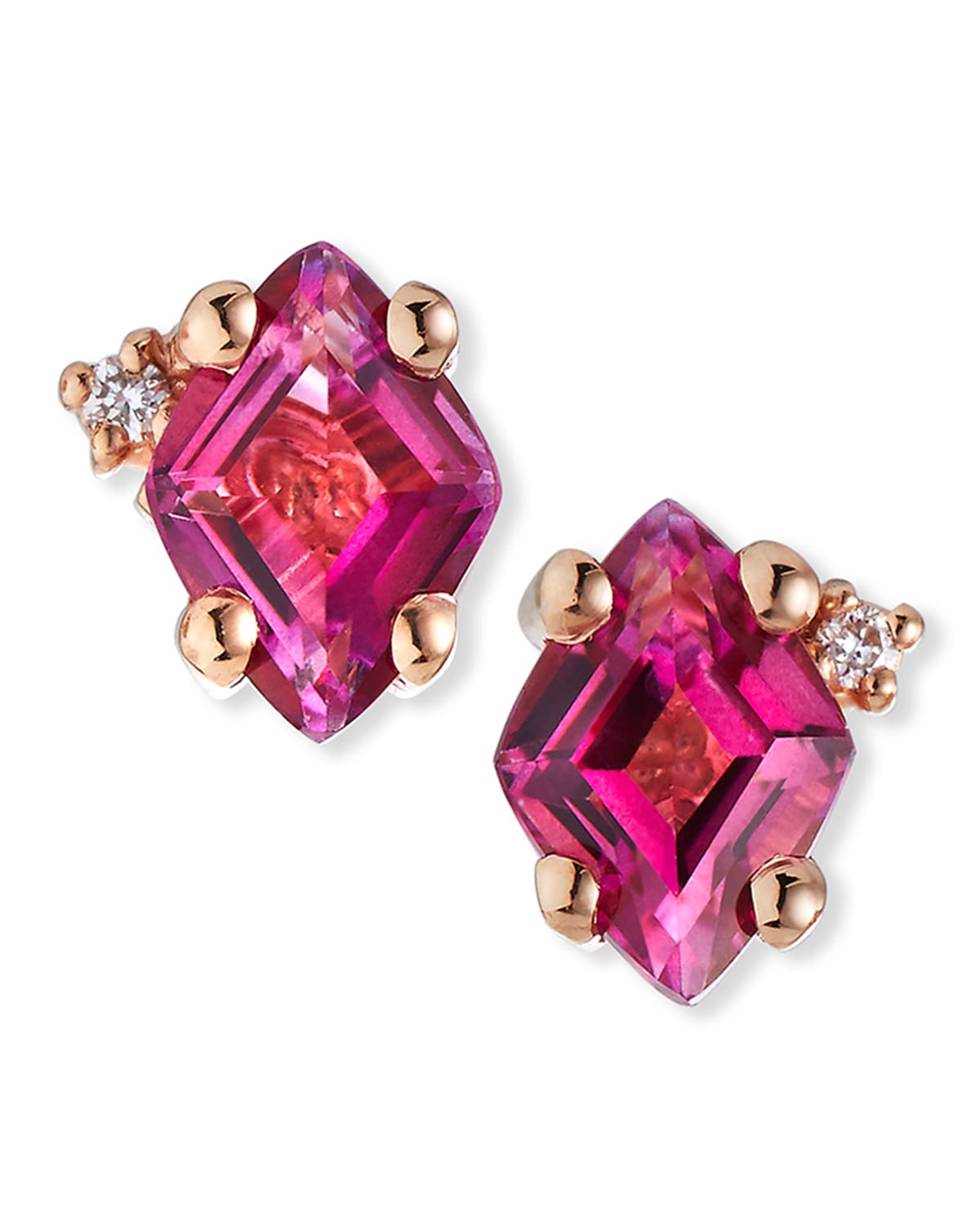 14K Rose Gold Princess-Cut Stud Earrings in Rhodolite