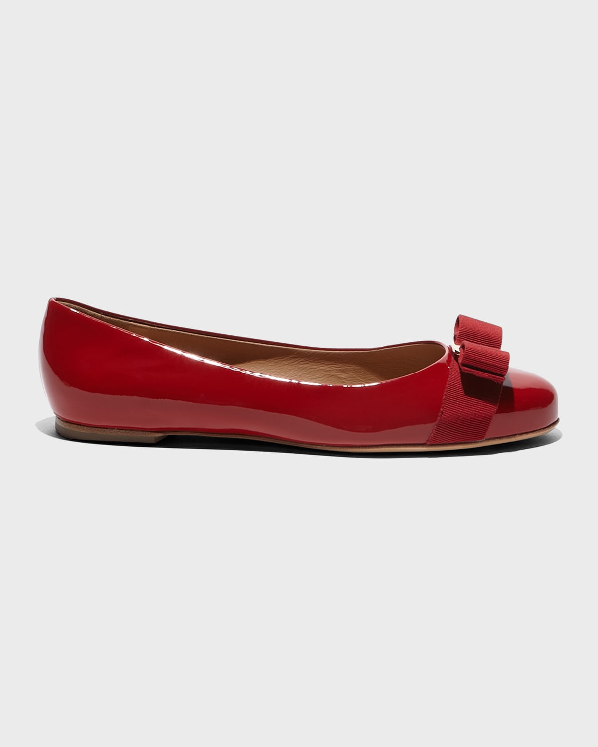 Ferragamo Varina Patent Leather Bow Ballerina Flats In Rosso Patent
