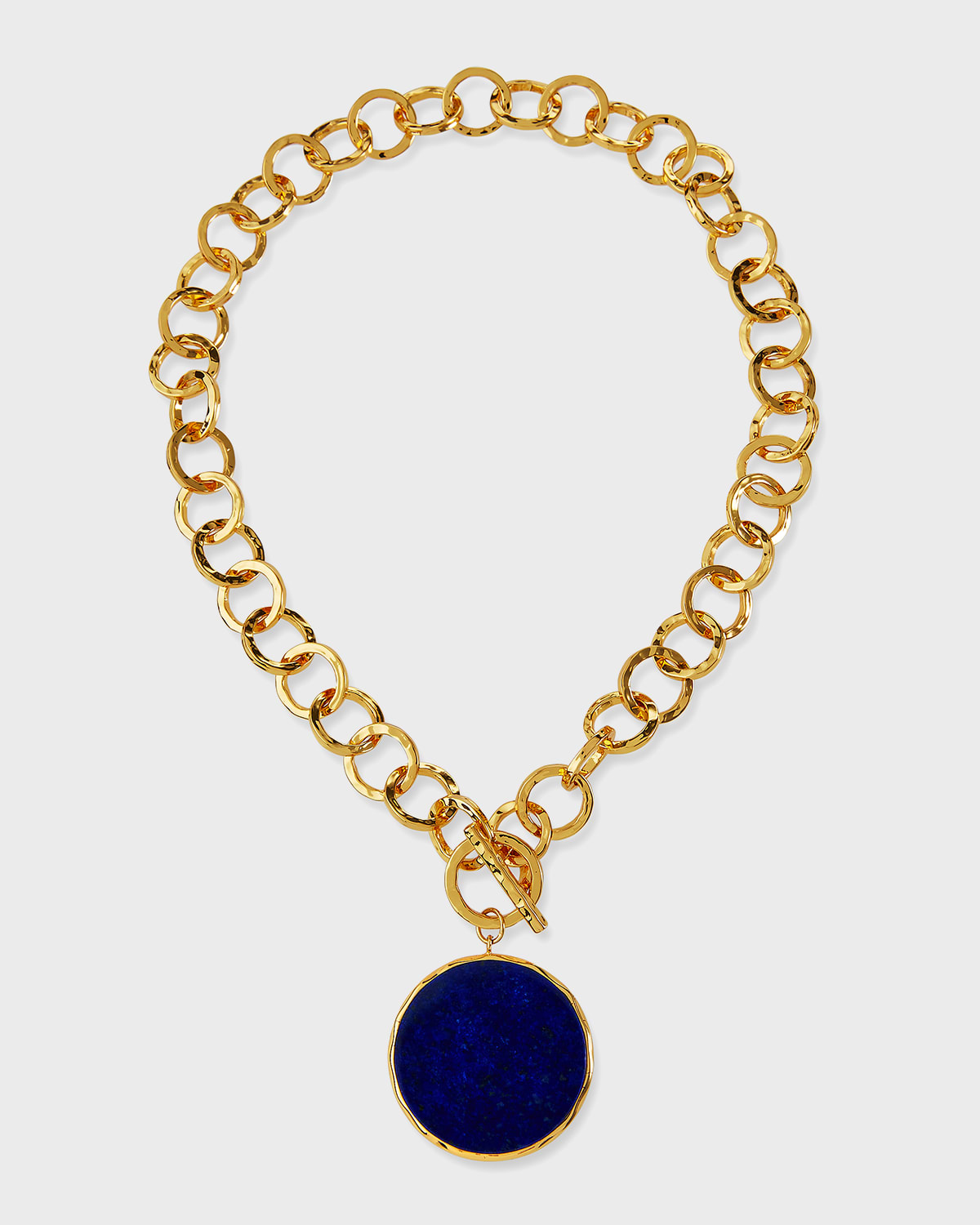 Hammered Gold Link Lapis Bezel Necklace