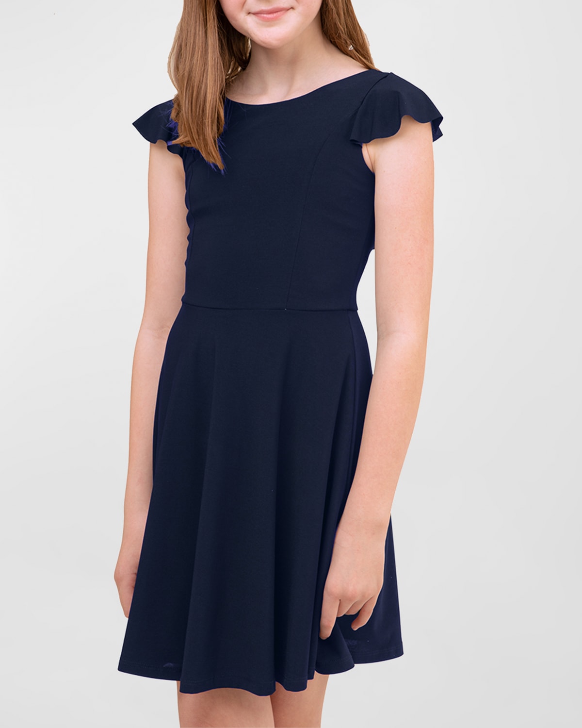 Un Deux Trois Kids' Girl's Flutter Short-sleeve Dress In Blue