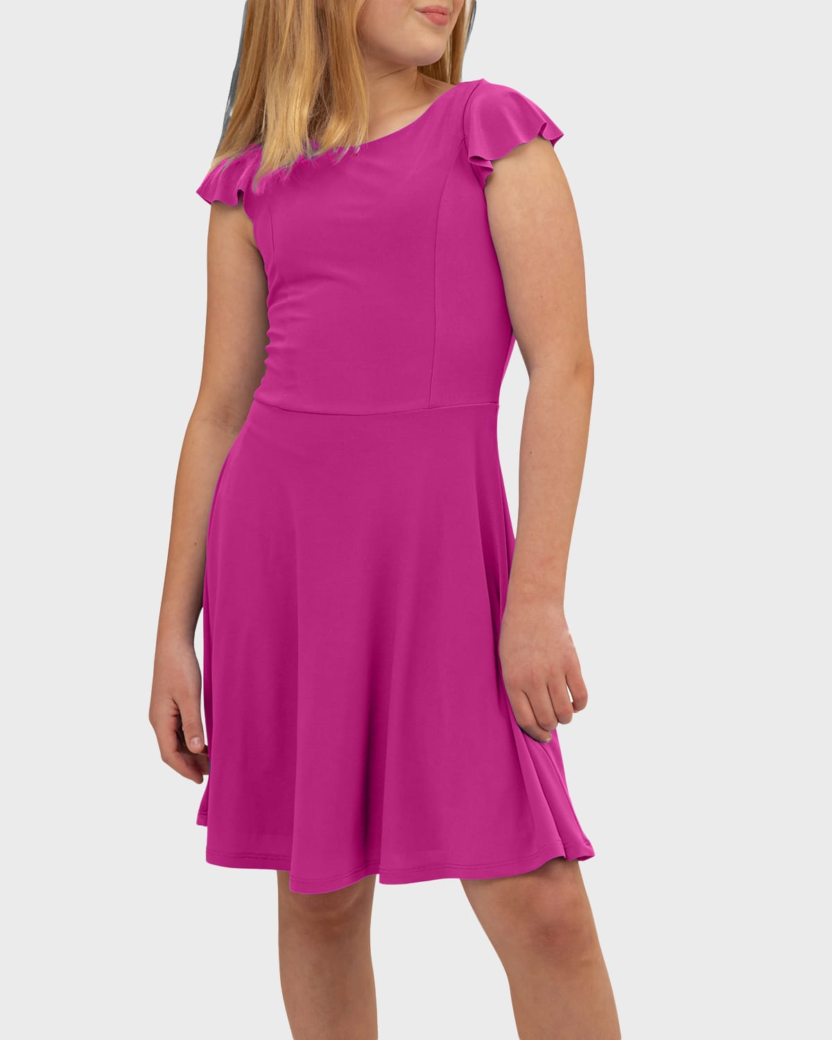 Shop Un Deux Trois Girl's Flutter Short-sleeve Dress In Magenta